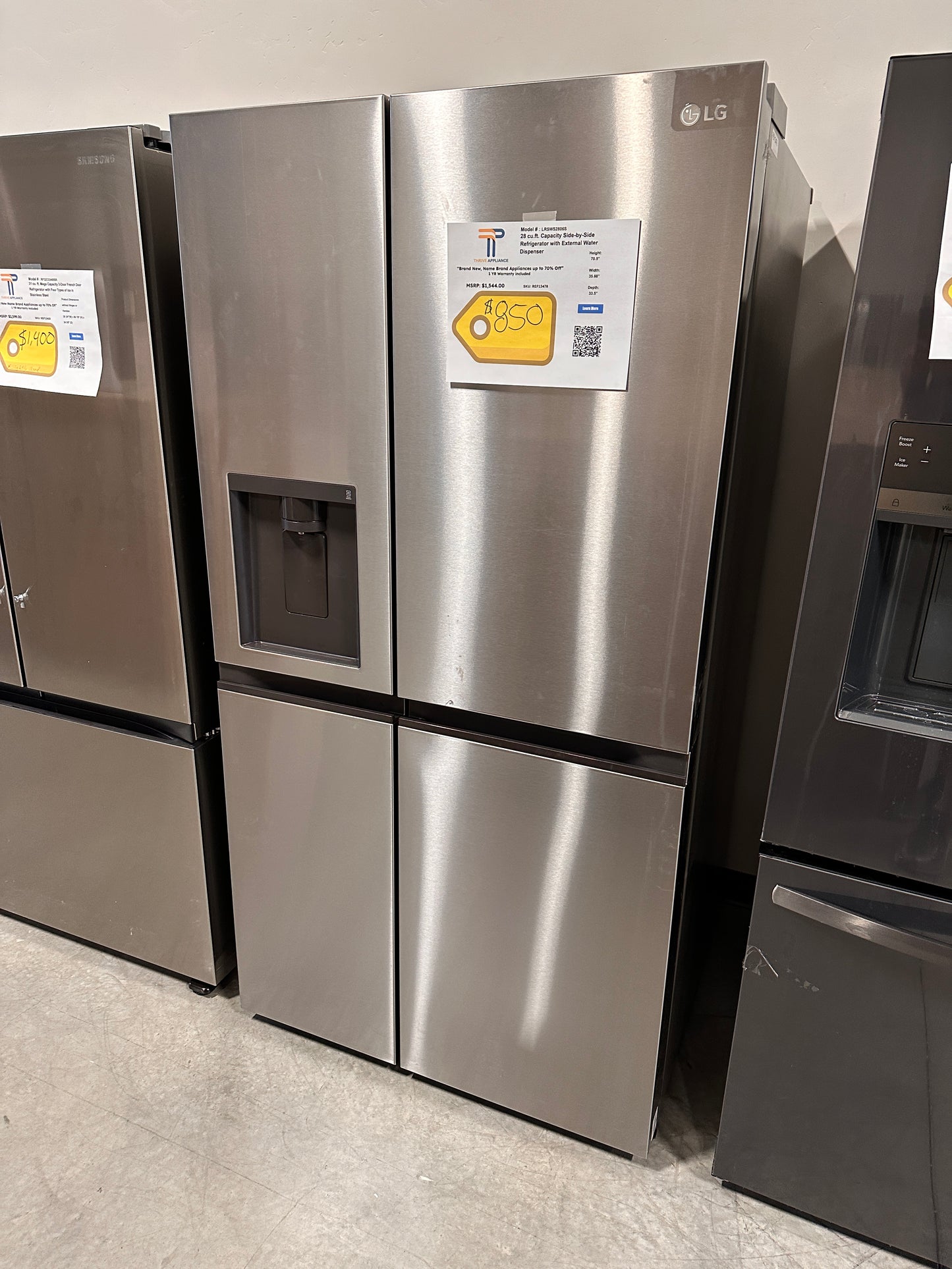 NEW STAINLESS STEEL LG SIDE BY SIDE SMART REFRIGERATOR MODEL: LRSWS2806S REF13478
