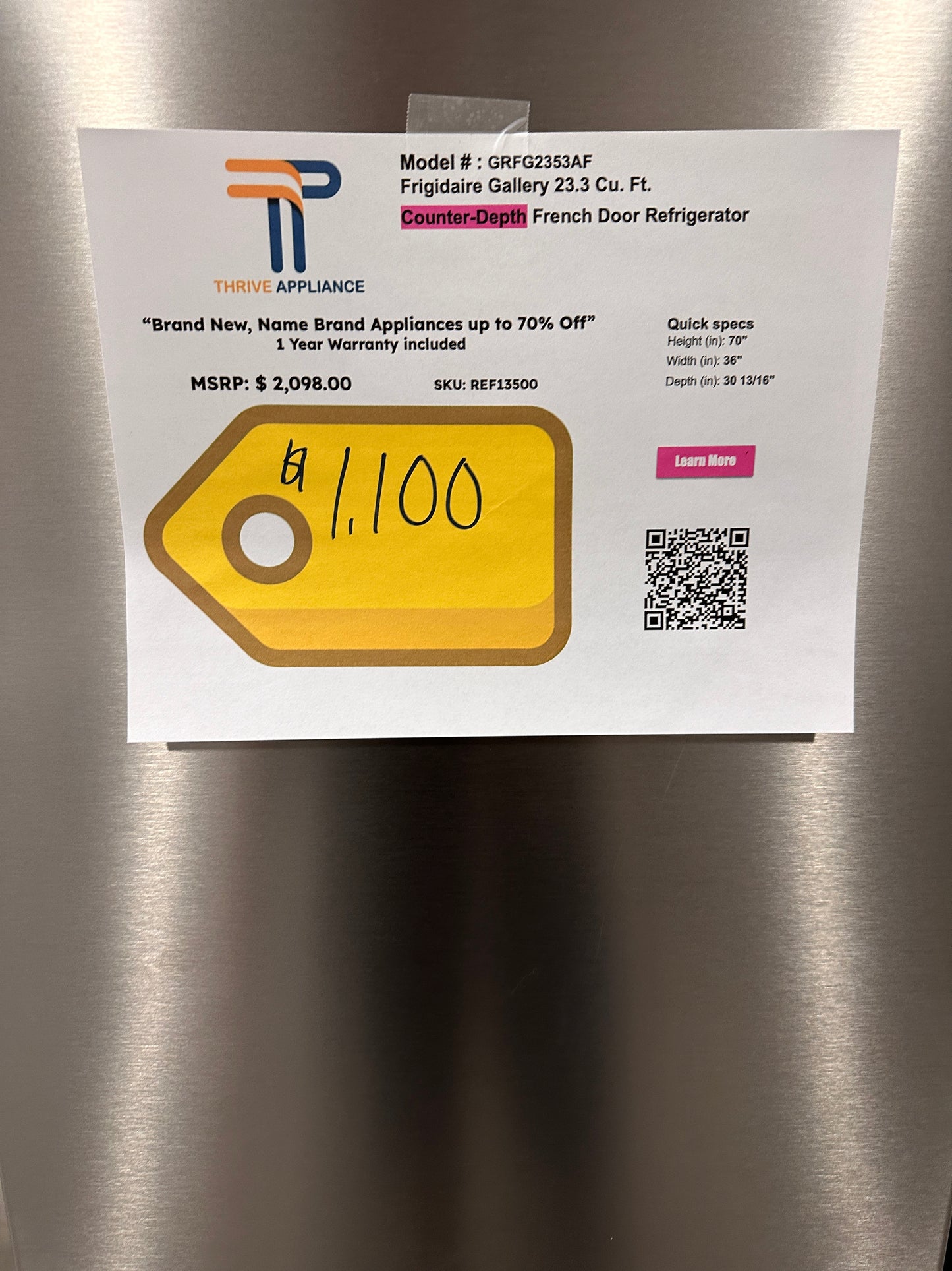 New Frigidaire - Gallery 23.3 Cu. Ft. Counter-Depth French Door Refrigerator MODEL: GRFG2353AF REF13500