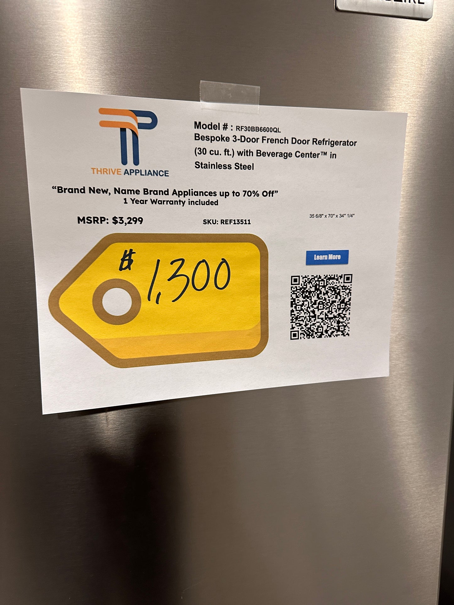 GREAT NEW SAMSUNG REFRIGERATOR with FRENCH DOORS MODEL: RF30BB6600QL REF13511
