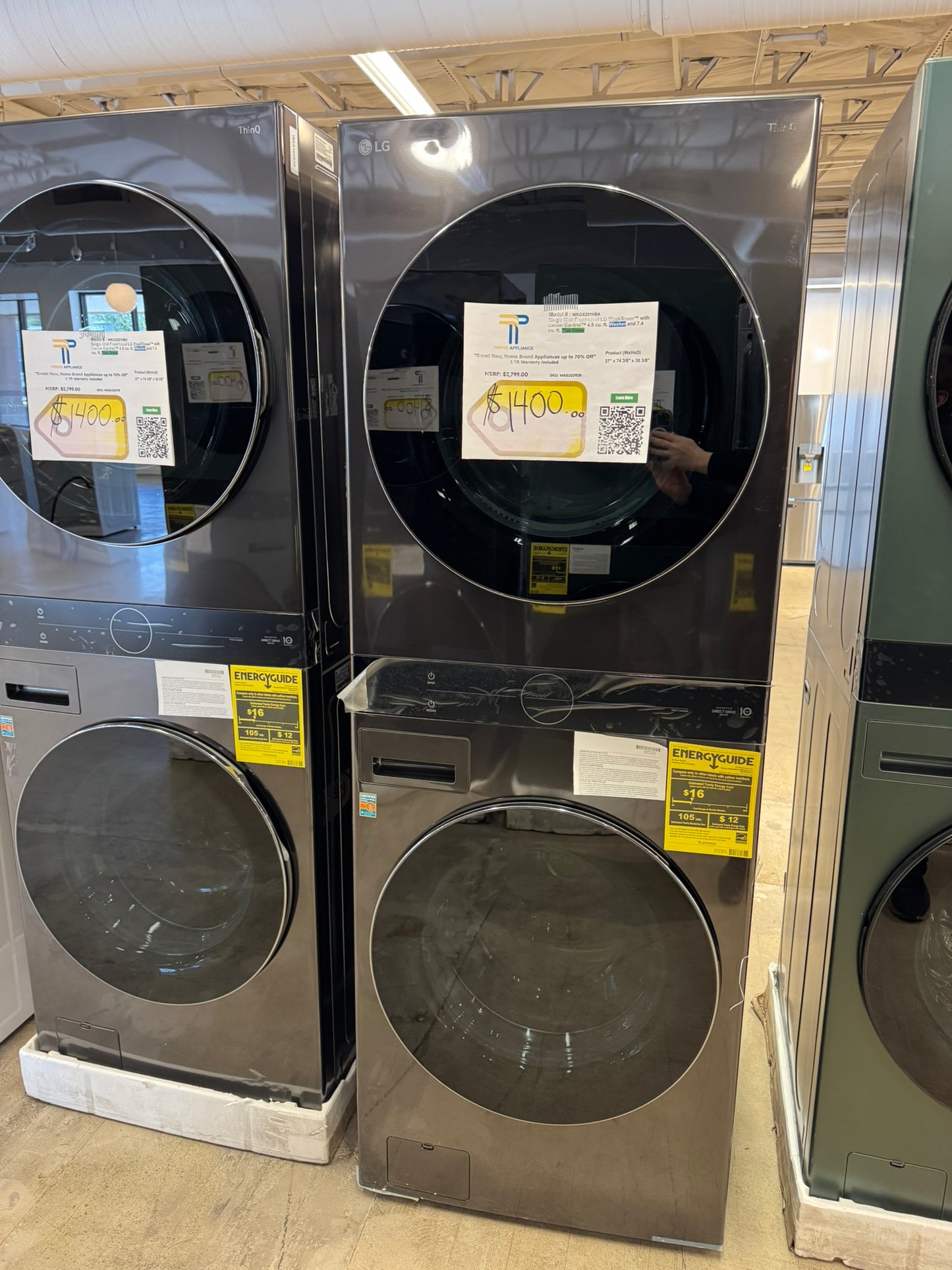 LG Single Unit Front Load WashTower with Center Control Gas Dryer MODEL: WKGX201HBA WAS10292R