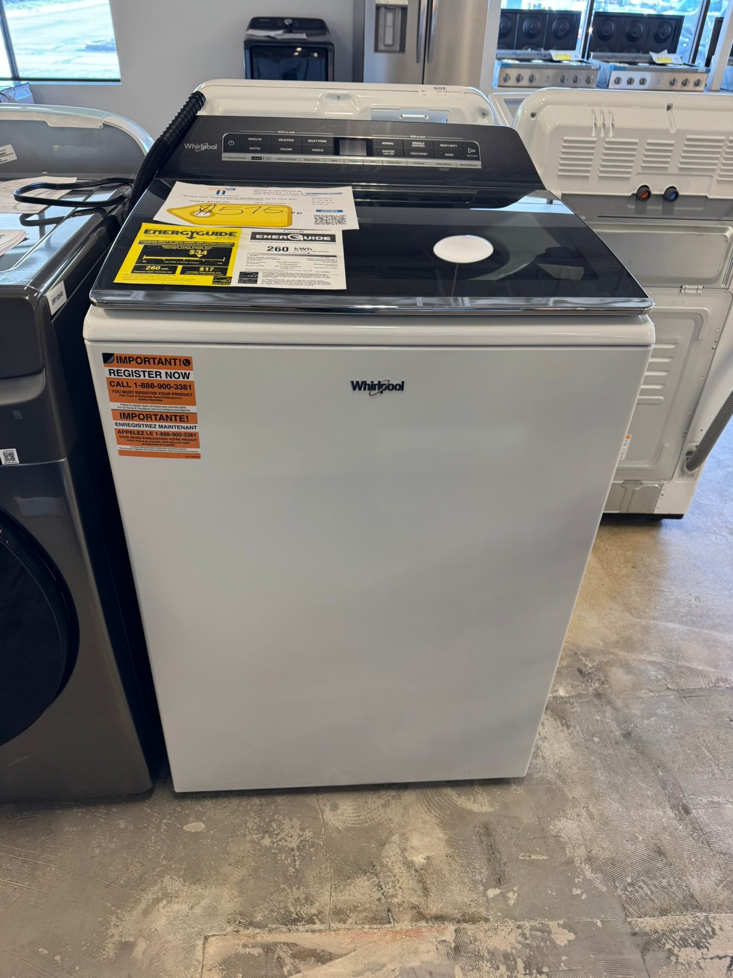 WHIRLPOOL TOP LOAD WASHER with REMOVABLE AGITATOR MODEL: WTW8127LW WAS10322R