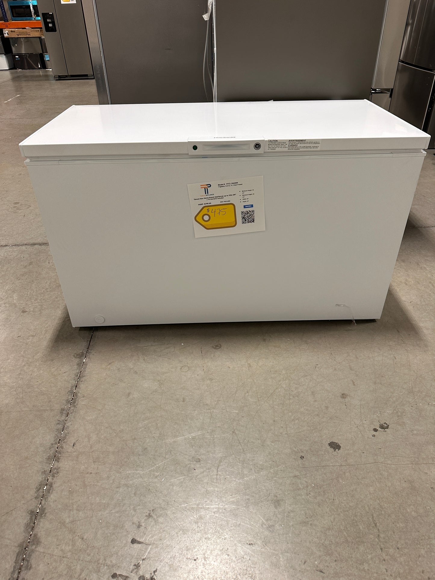 New Frigidaire - 14.8 Cu. Ft. Chest Freezer - White MODEL: FFCL1542AW FRZ11250