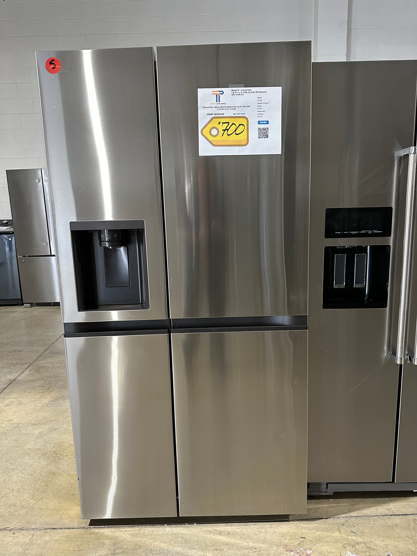NEW! LG 27 cu. ft. Side-by-Side Refrigerator with Craft Ice MODEL: LHSXS2706S REF13930S