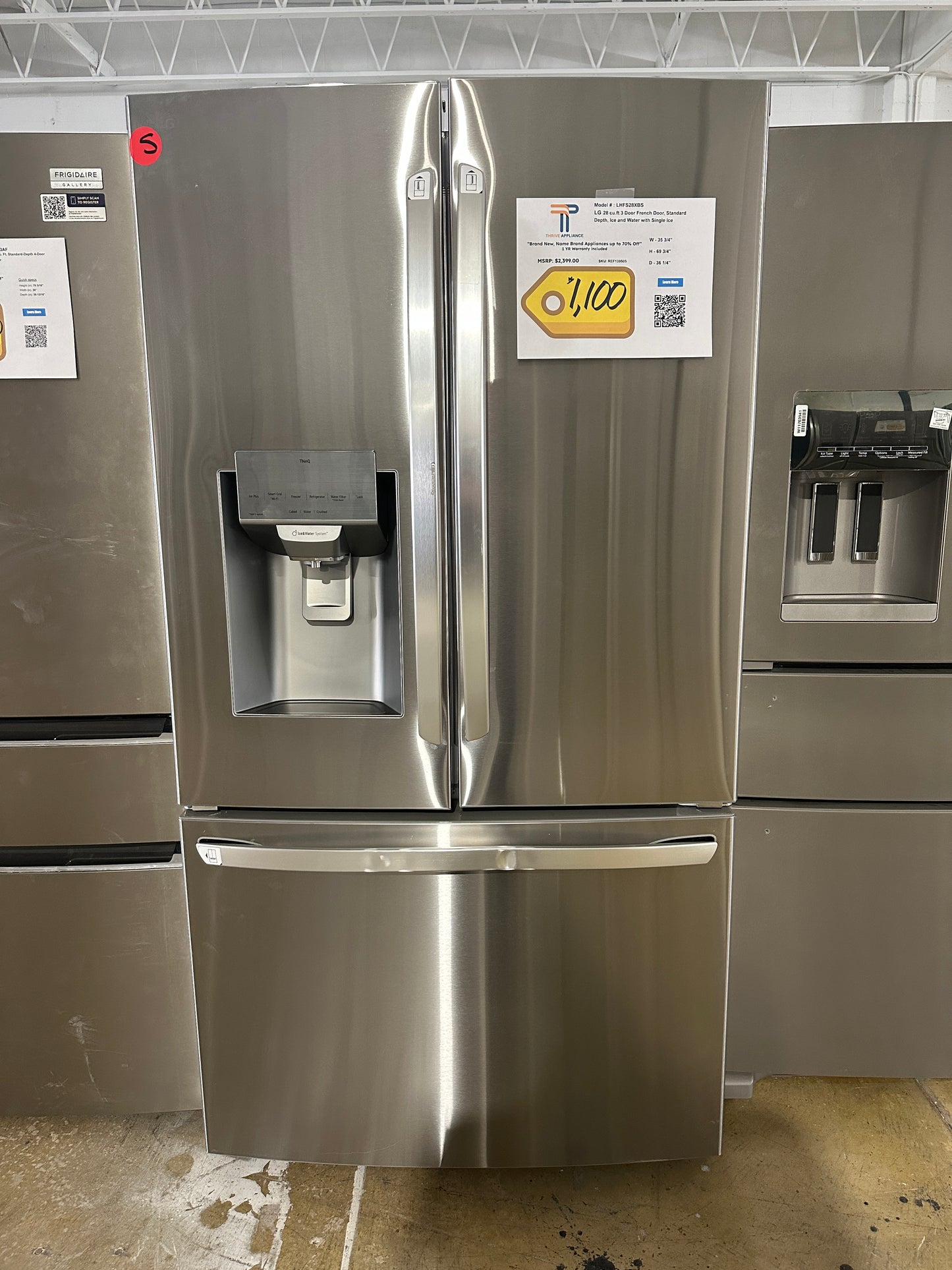 LG 3 Door French Door Standard Depth Refrigerator with Dual Ice Makers MODEL: LHFS28XBS REF13950S