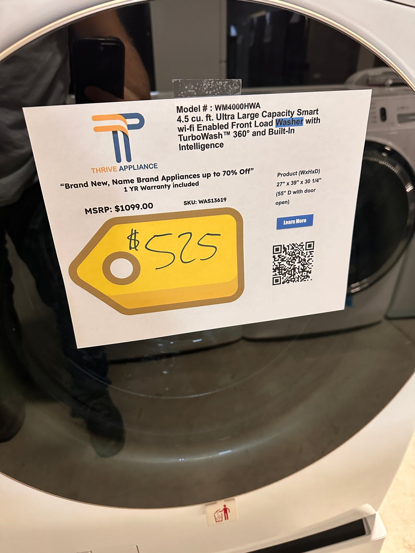GREAT NEW LG STACKABLE FRONT LOAD WASHER with STEAM Model: WM4000HWA WAS13619