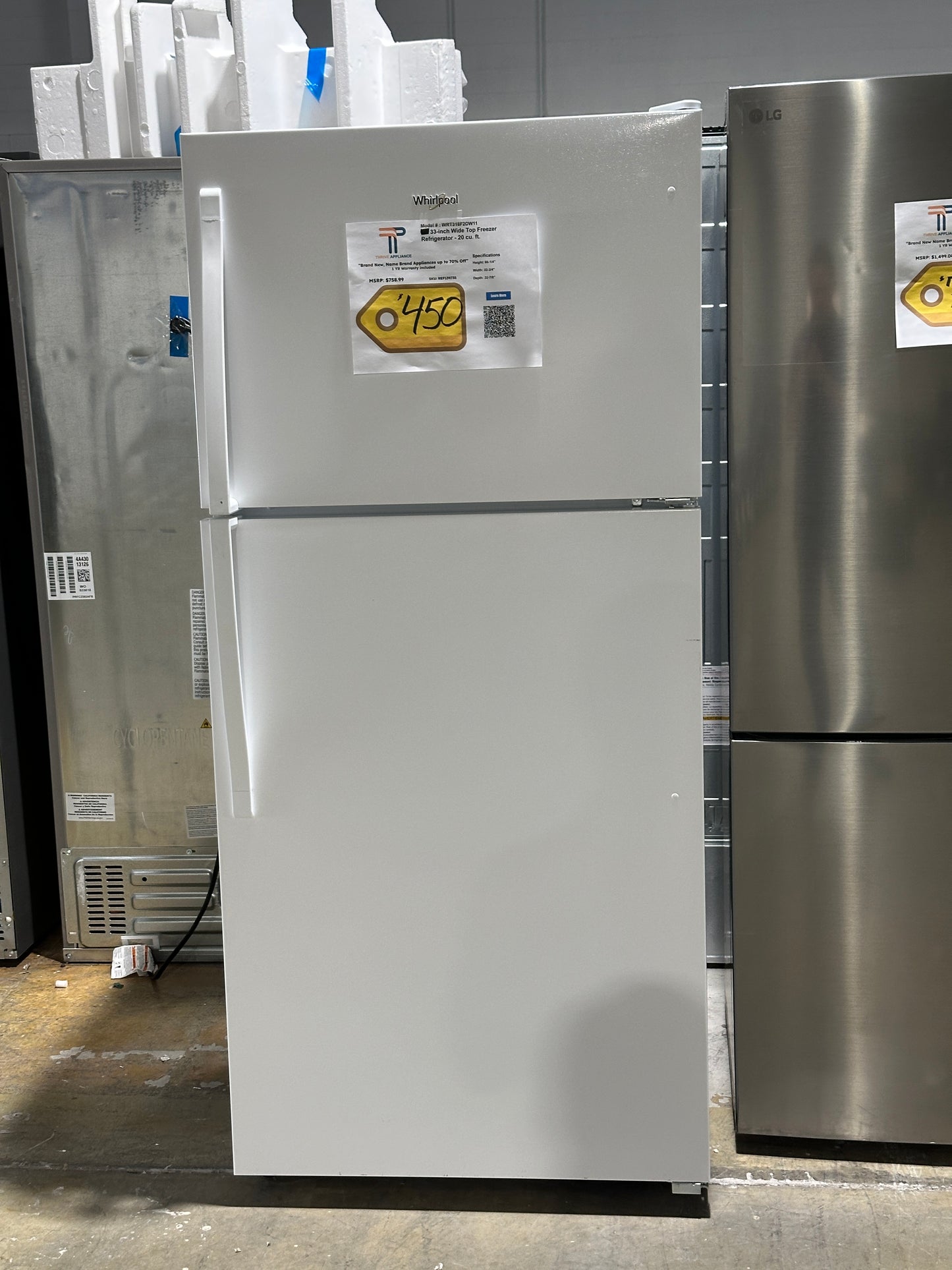GREAT NEW WHIRLPOOL TOP FREEZER REFRIGERATOR MODEL: WRT318F2DW11 REF13973S