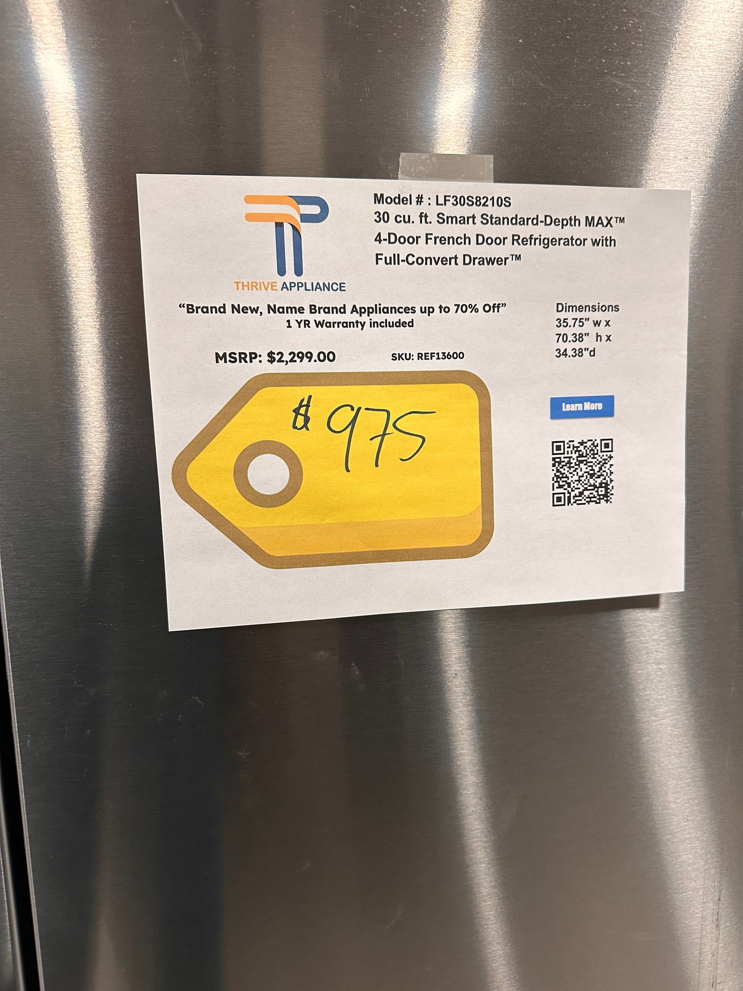 GREAT NEW LG FRENCH DOOR REFRIGERATOR Model: LF30S8210S REF13600