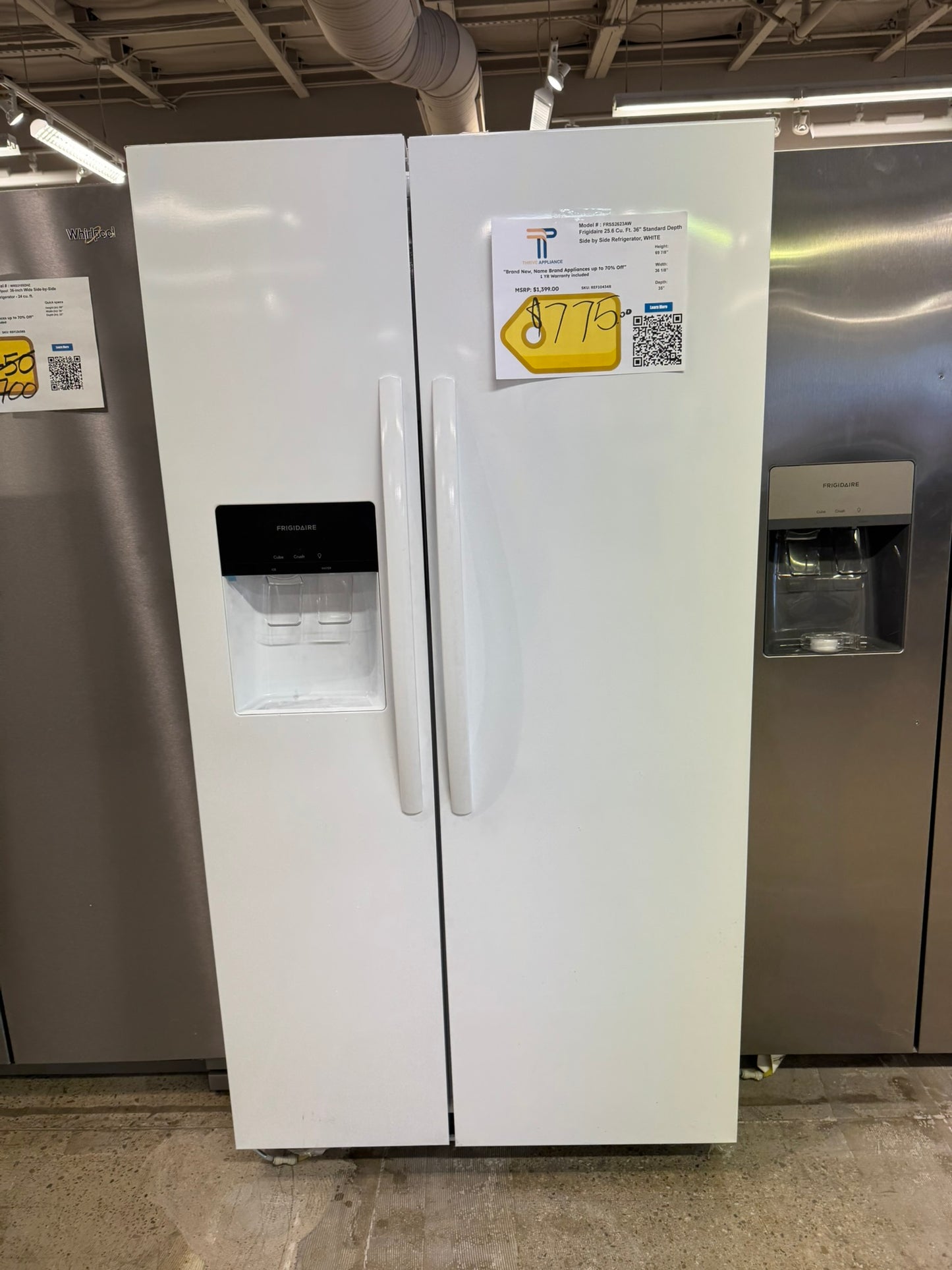 GREAT NEW FRIGIDAIRE SIDE BY SIDE WHITE REFRIGERATOR MODEL: FRSS2623AW REF10434R