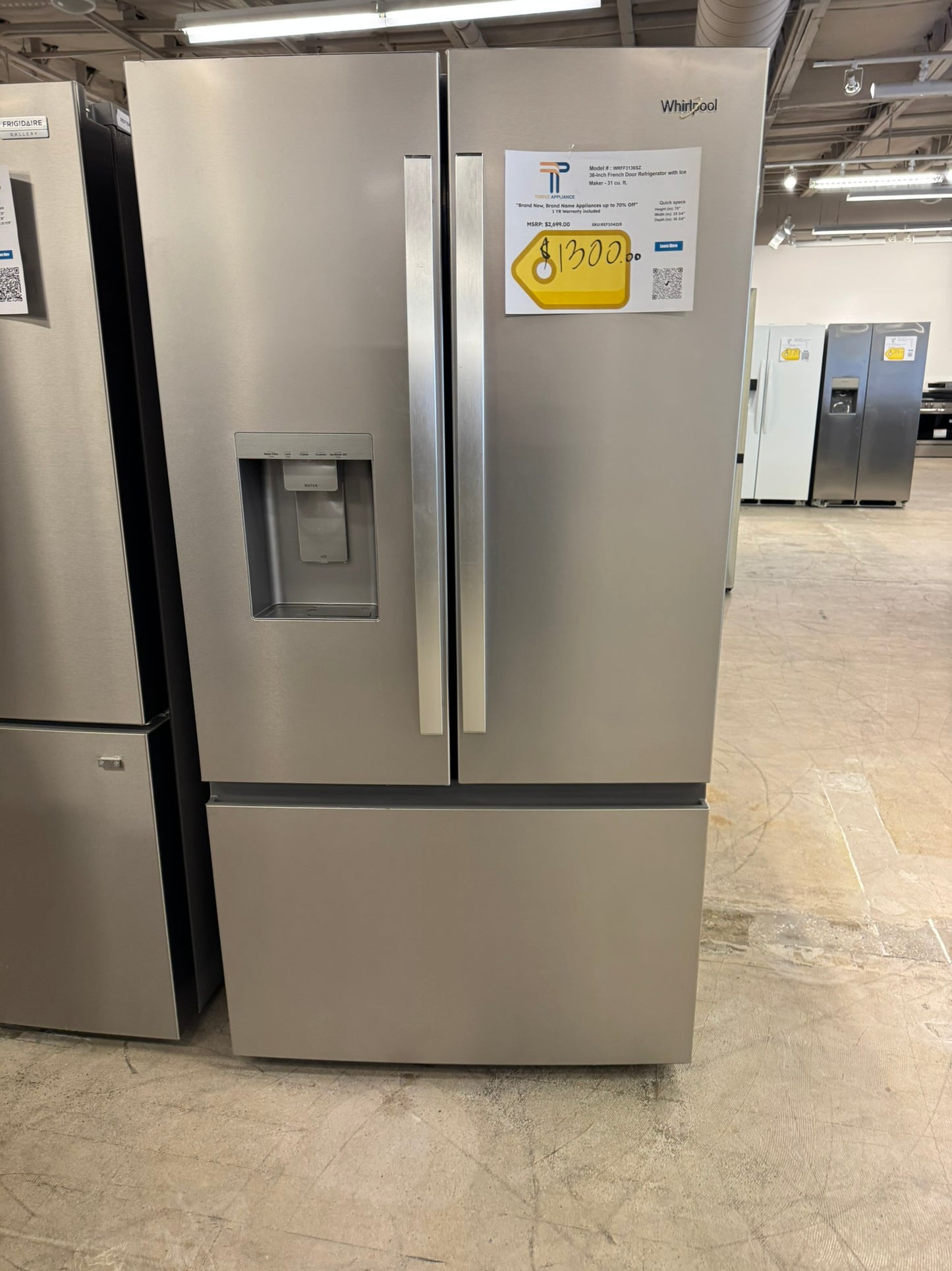 BRAND NEW! Whirlpool Refrigerator with In-Door Water Ice Maker MODEL: WRFF3536SZ REF10421R