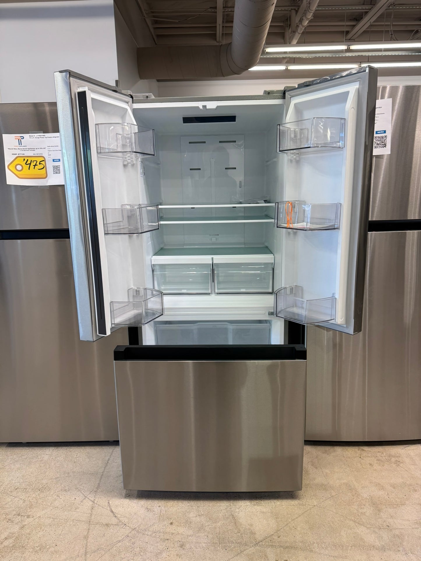 NEW Midea 18.4 Cu. Ft. French Door Refrigerator in Stainless Steel MODEL: MRF18B4AST REF10436R