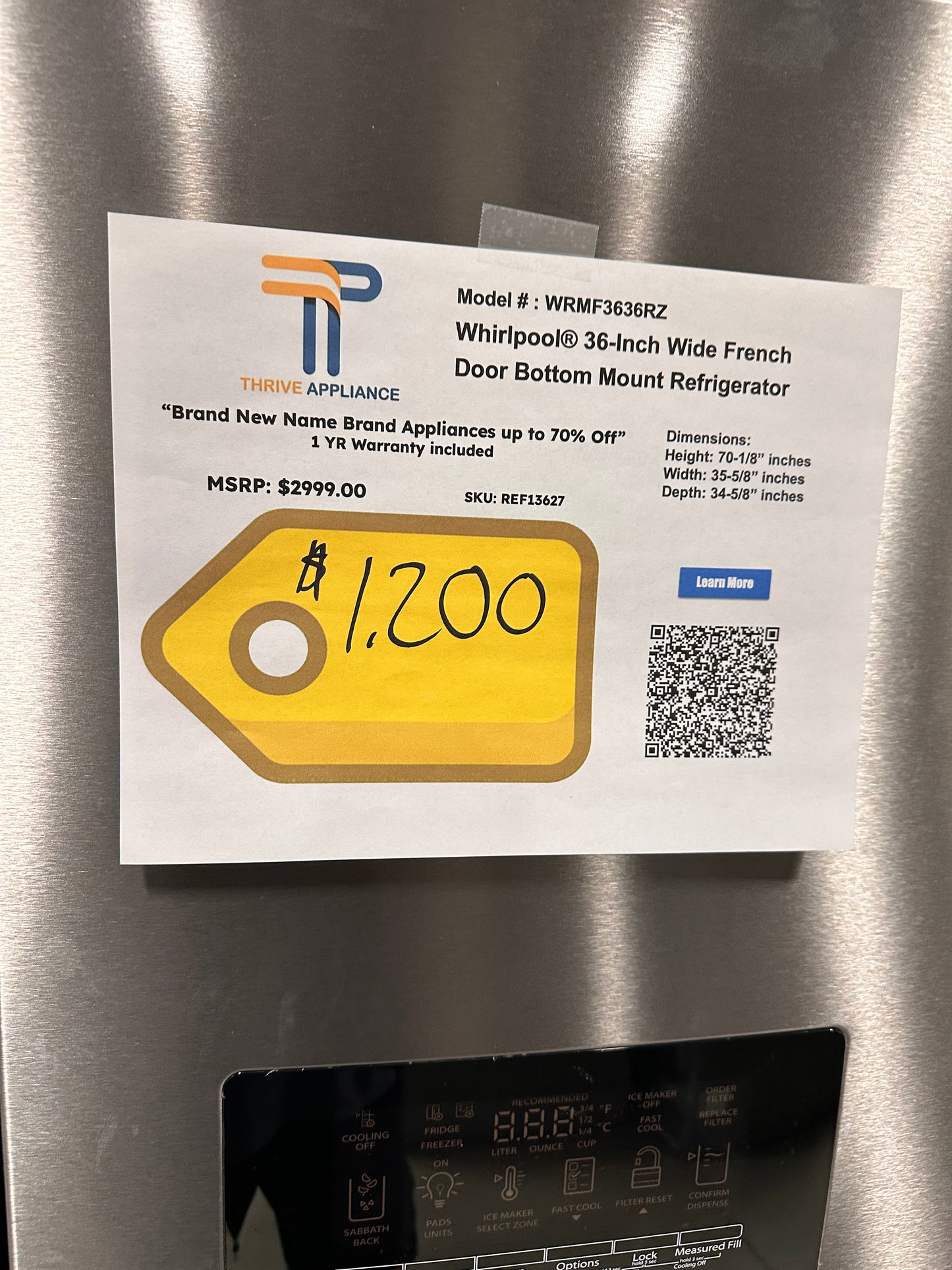 New Whirlpool - 24.5 Cu. Ft. French Door Refrigerator with Two-Tier Freezer Storage Model: WRMF3636RZ REF13627