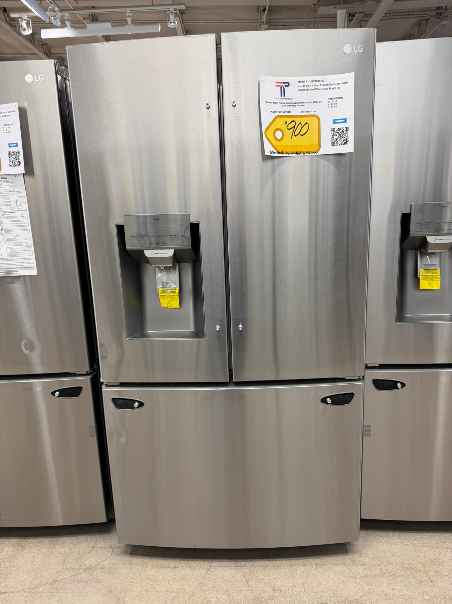 GREAT NEW LG STANDARD DEPTH FRENCH DOOR REFRIGERATOR MODEL: LHFS28XBS REF10323R