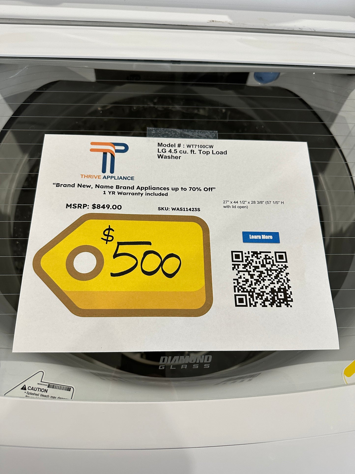NEW TOP LOAD WASHER WITH TURBODRUM TECHNOLOGY - WAS11423S WT7100CW