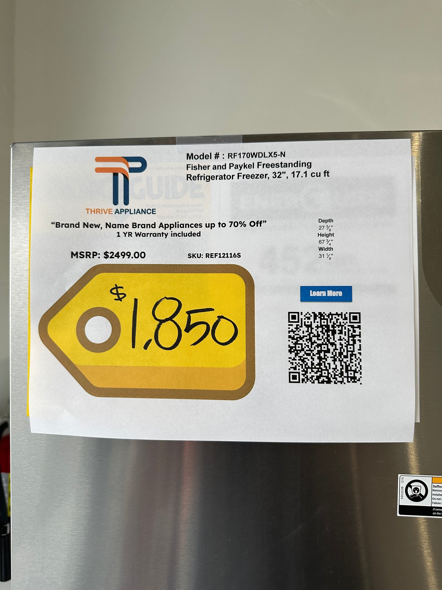 GORGEOUS ACTIVESMART COUNTER DEPTH REFRIGERATOR - REF12116S Model:RF170WDLX5-N