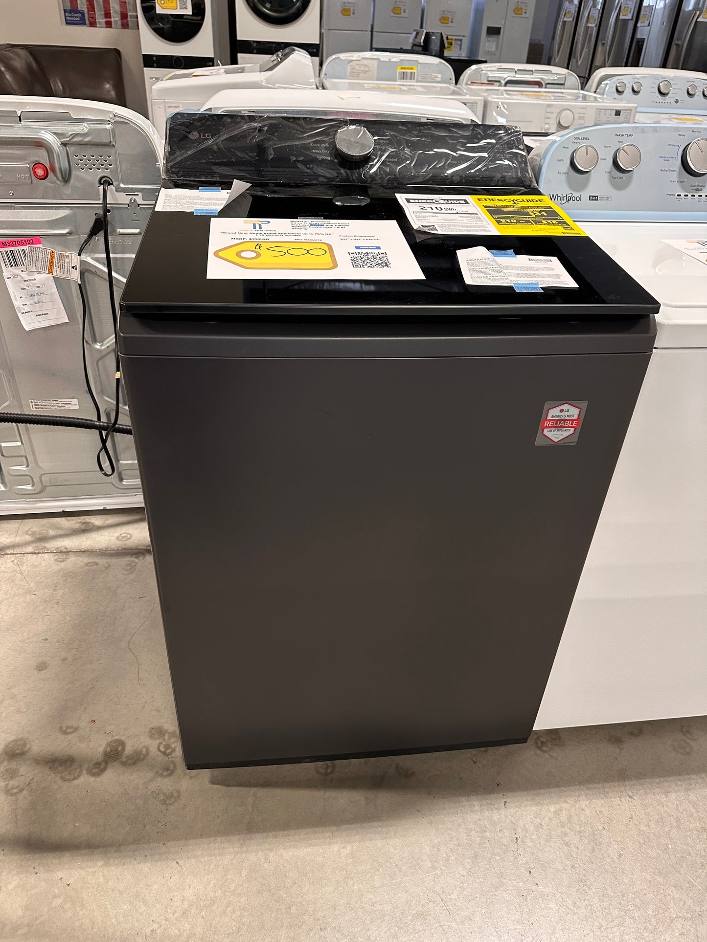 LG 5.3 Cu. Ft. Mega Capacity Smart Top Load Washer with 4-Way Agitator MODEL: WT8405CB WAS13774