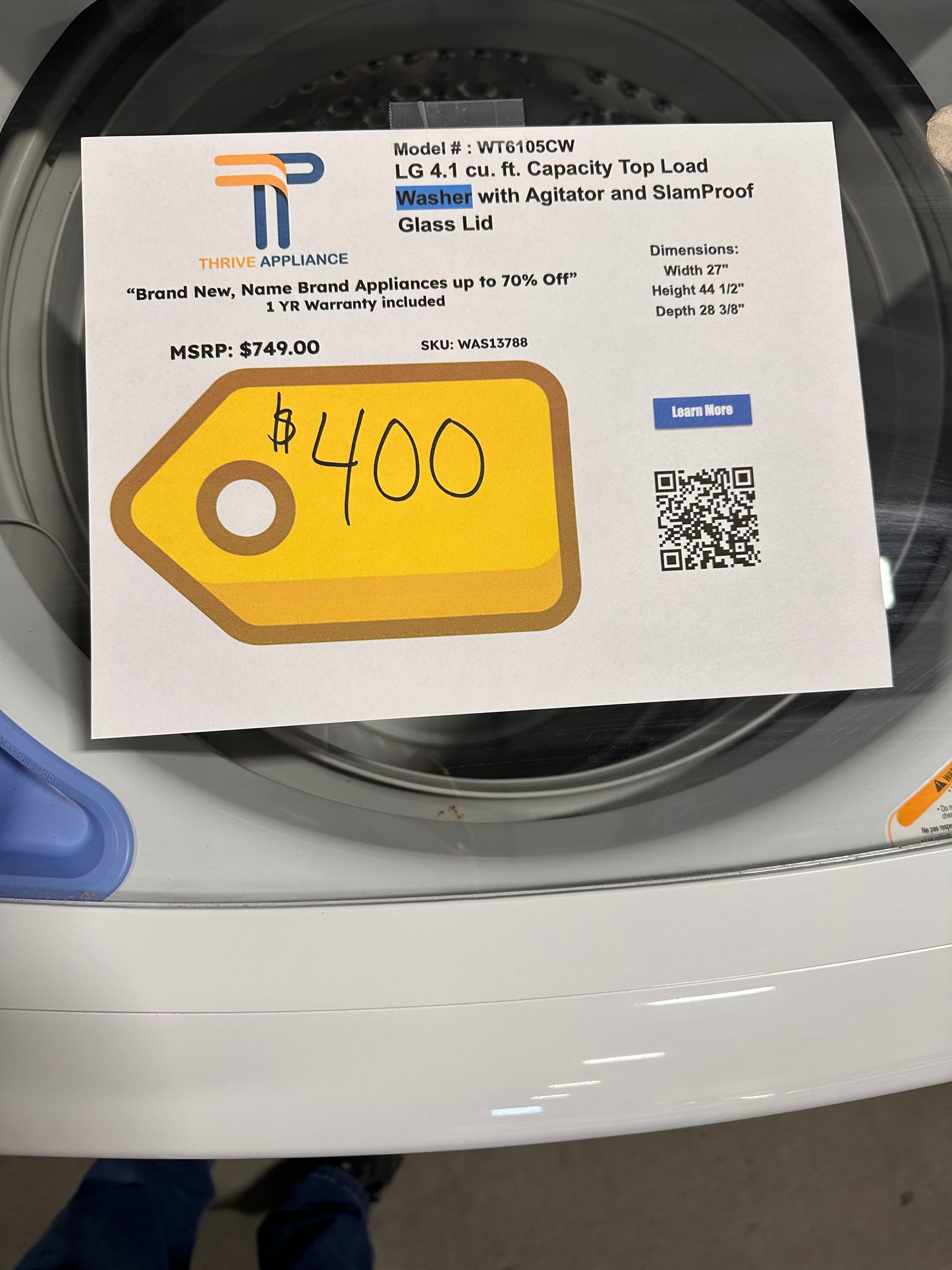 LG - 4.1 Cu. Ft. High-Efficiency Top Load Washer with TurboDrum Technology - White MODEL: WT6105CW WAS13788