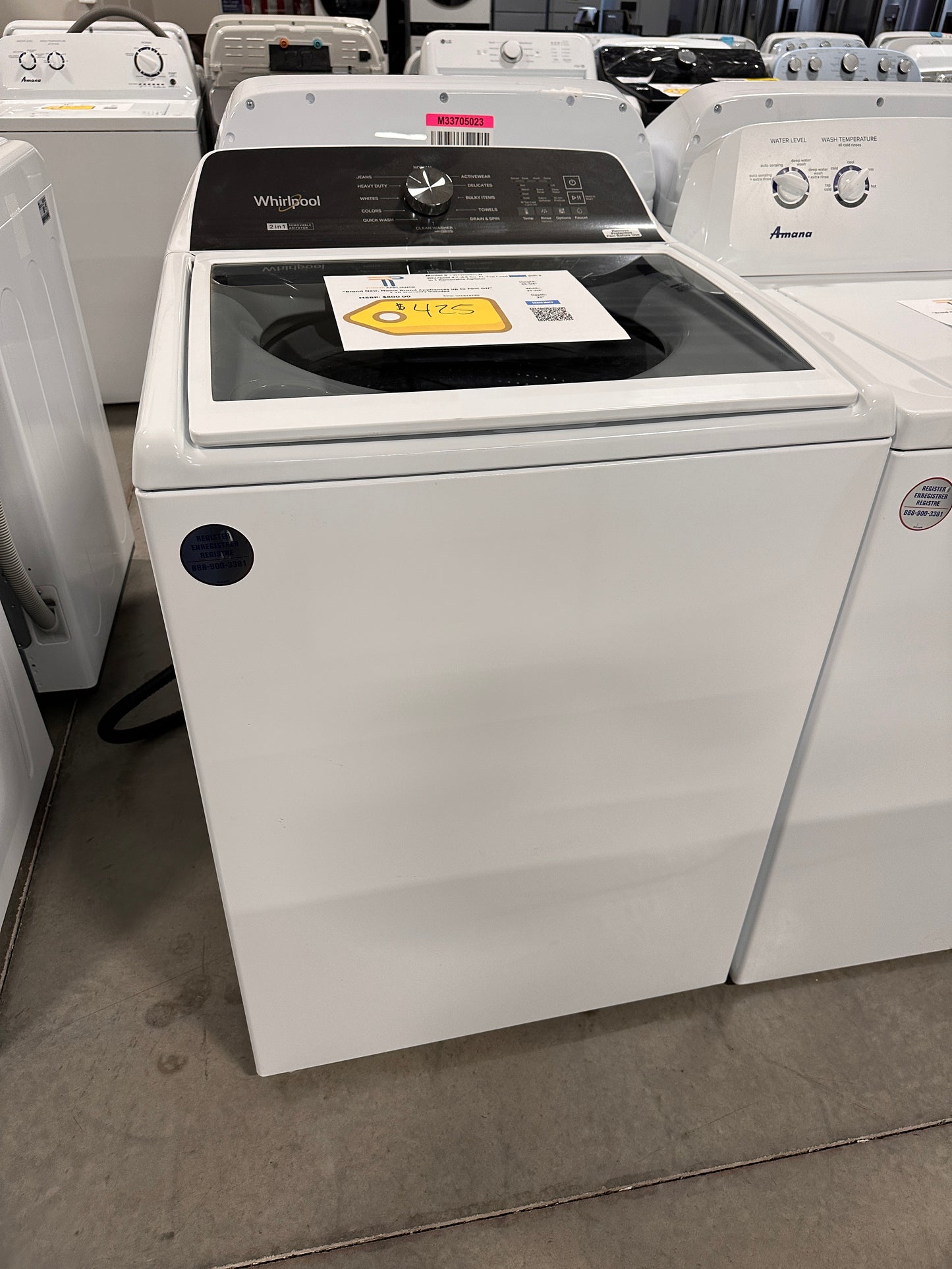 NEW WHIRLPOOL WASHER WITH REMOVABLE AGITATOR MODEL: WTW5057LW WAS13790
