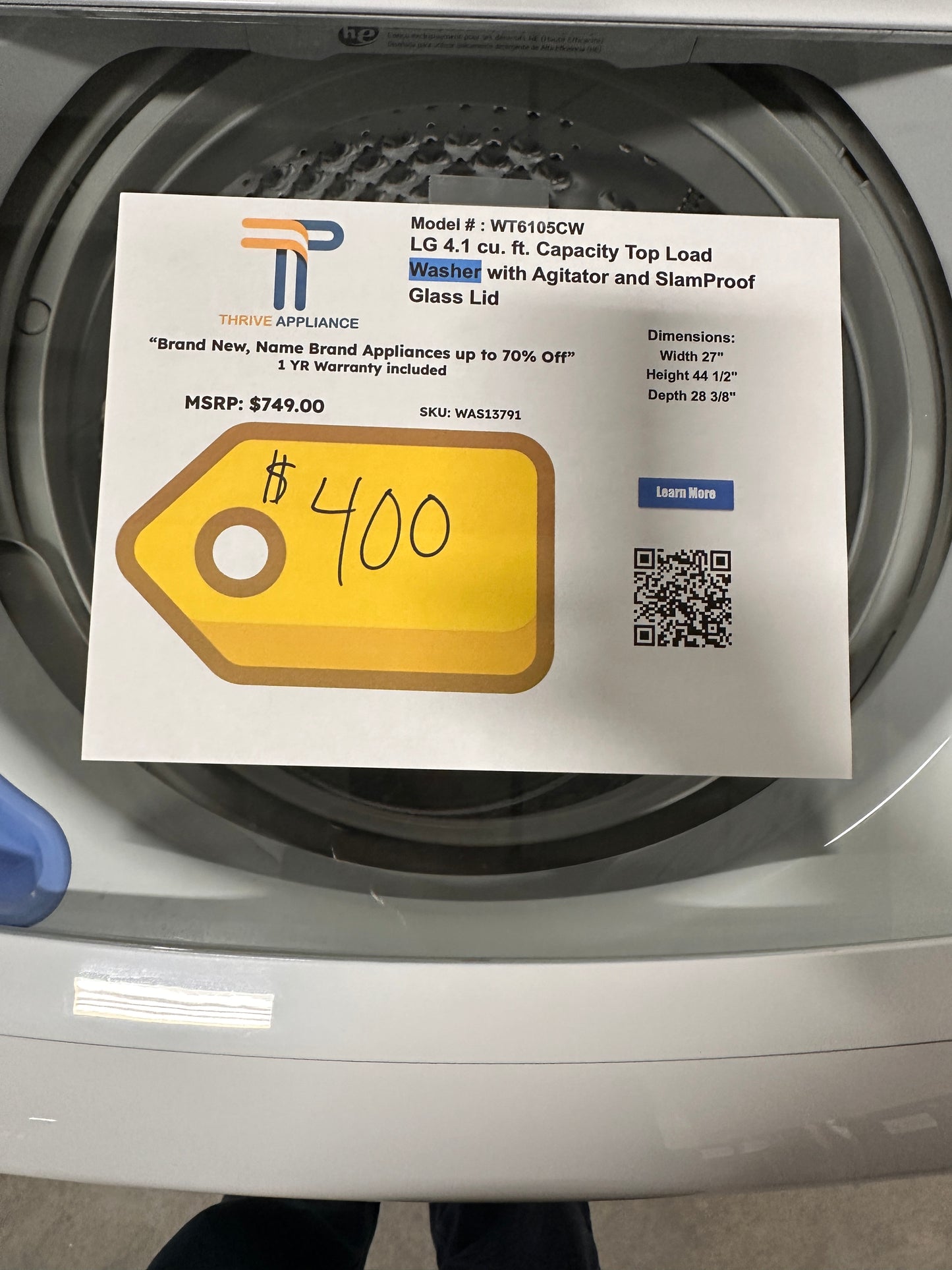 LG 4.1 Cu. Ft. Top Load Washer with 4-Way Agitator MODEL: WT6105CW WAS13791