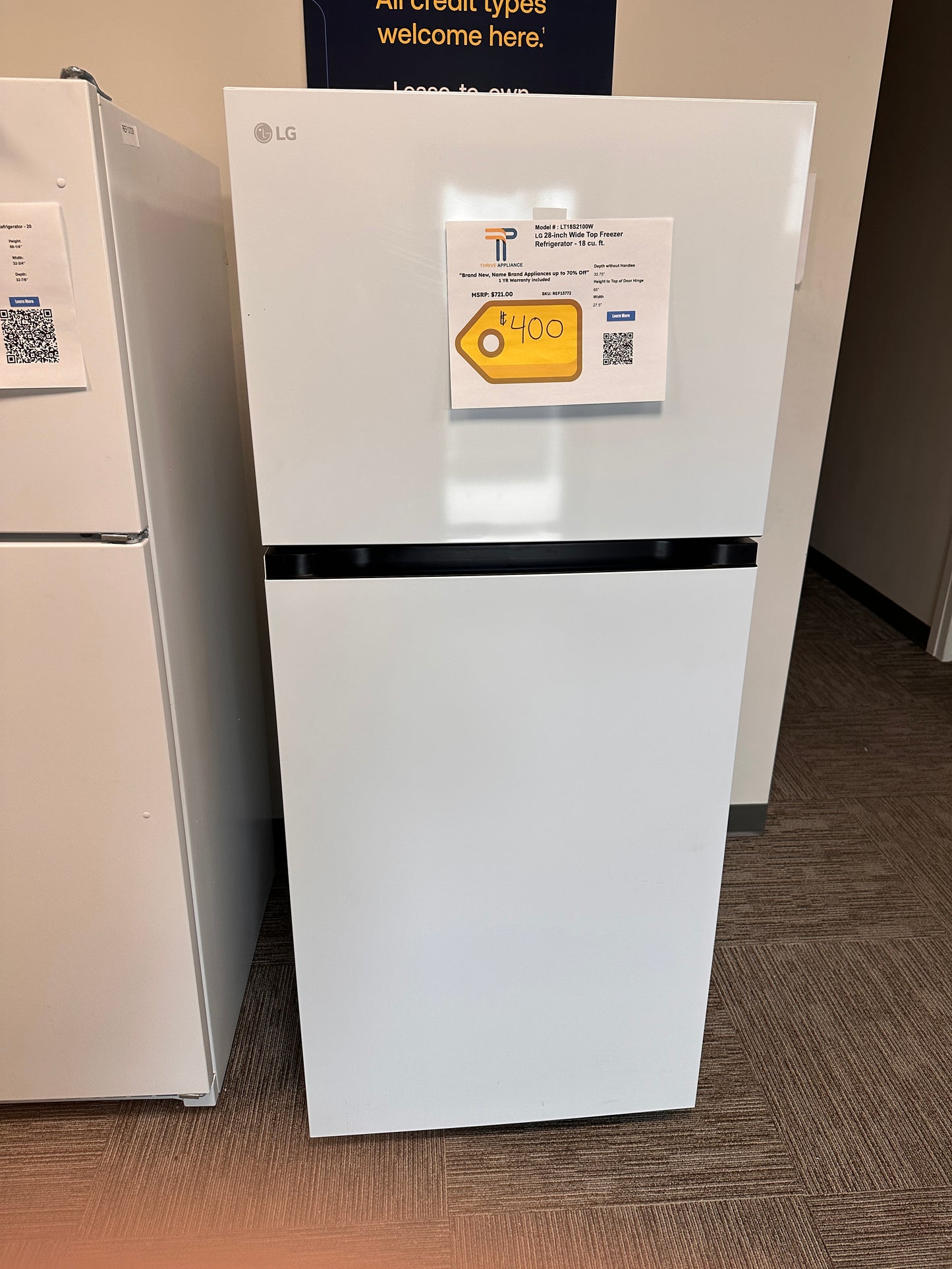 GREAT GARAGE READY TOP FREEZER REFRIGERATOR MODEL: LT18S2100W REF13772