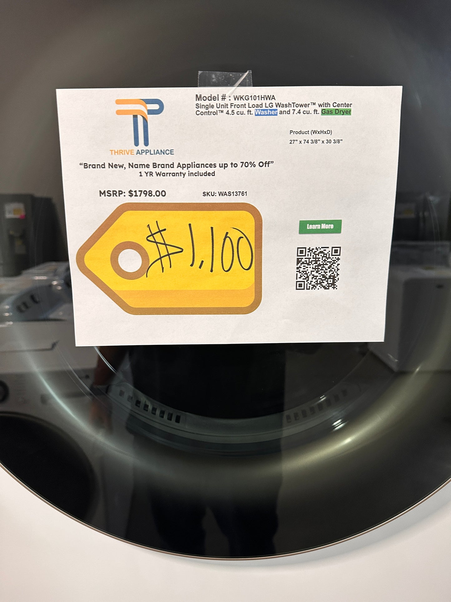 GREAT NEW LG SMART WASHTOWER with GAS DRYER MODEL: WKG101HWA WAS13761