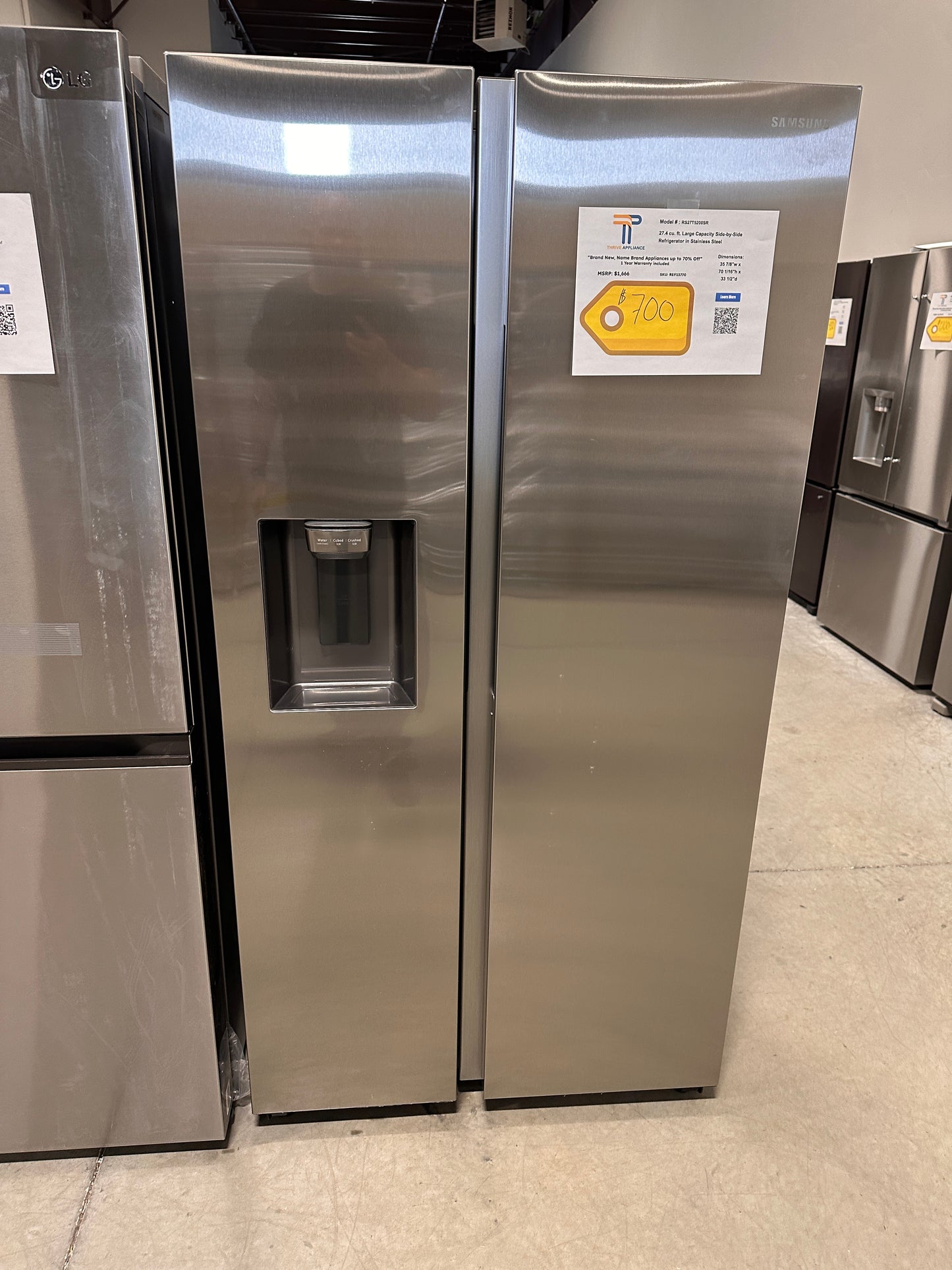 BRAND NEW! Samsung 27.4 Cu Ft Side by Side Refrigerator MODEL: RS27T5200SR REF13770