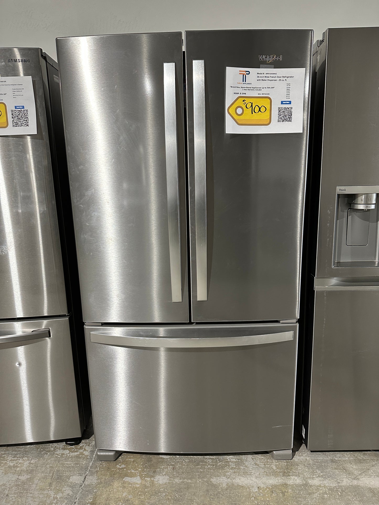 NEW WHIRLPOOL REFRIGERATOR with INTERNAL WATER DISPENSER Model:WRF535SWHZ REF12143S
