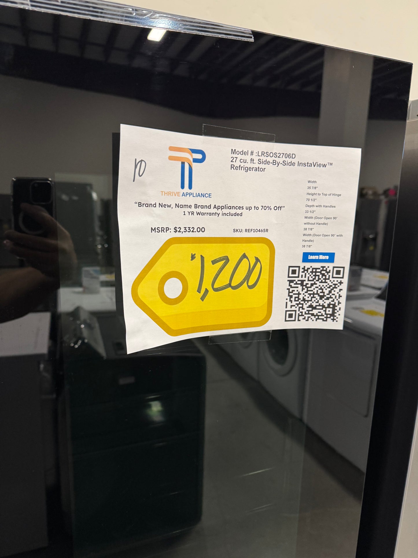 LG 27 cu. ft. Side-By-Side InstaView Refrigerator MODEL: LRSOS2706D SKU: REF10465R