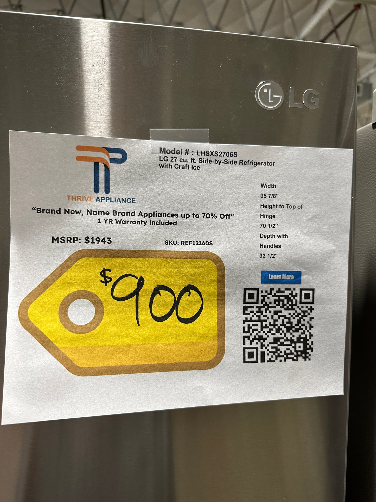 Side-by-Side Refrigerator with SpacePlus Ice - Model:LRSXS2706S REF12160S