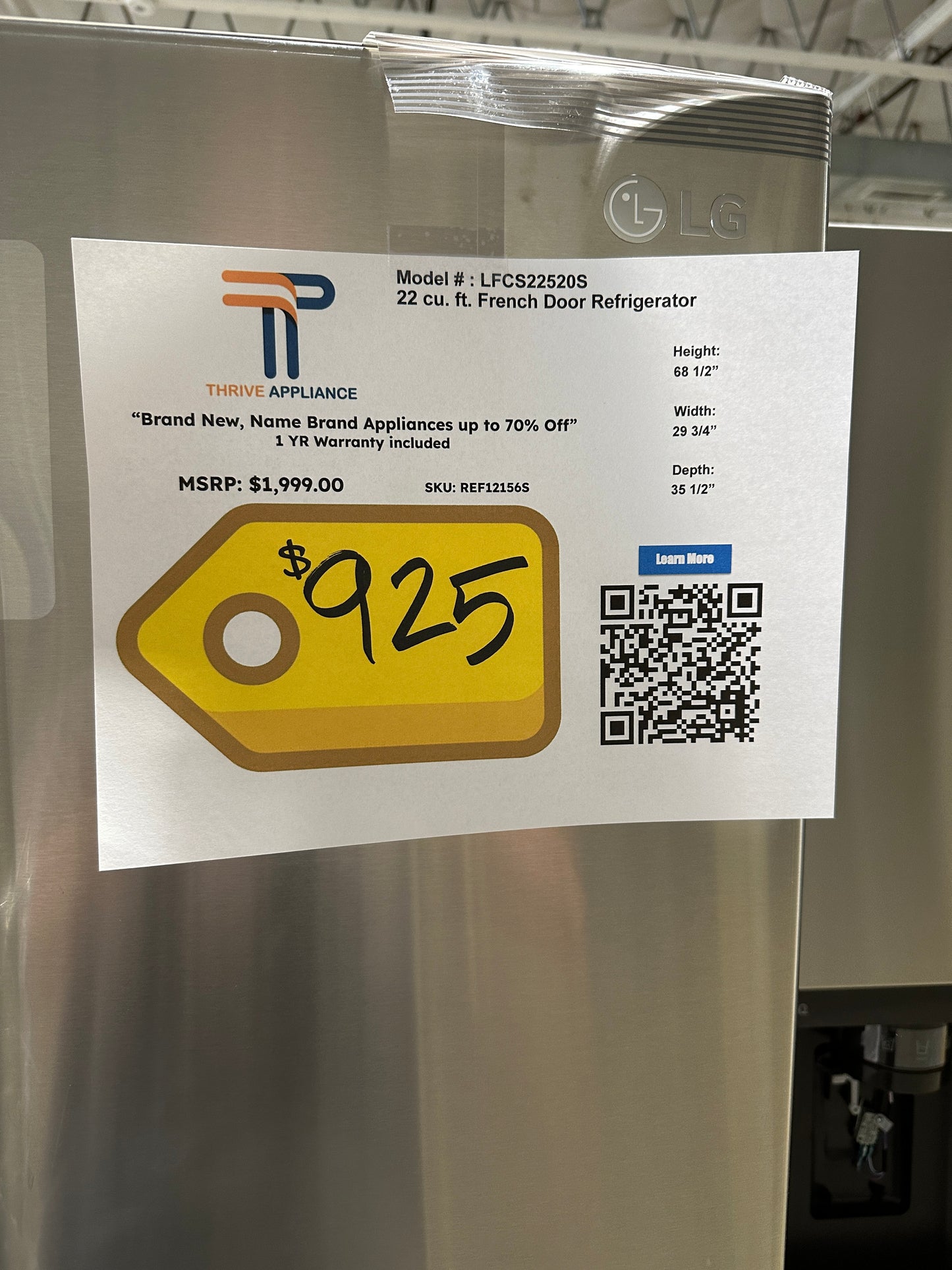 LG - 21.8 Cu. Ft. French Door Refrigerator with Smart Cooling System - Model:LFCS22520S REF12156S