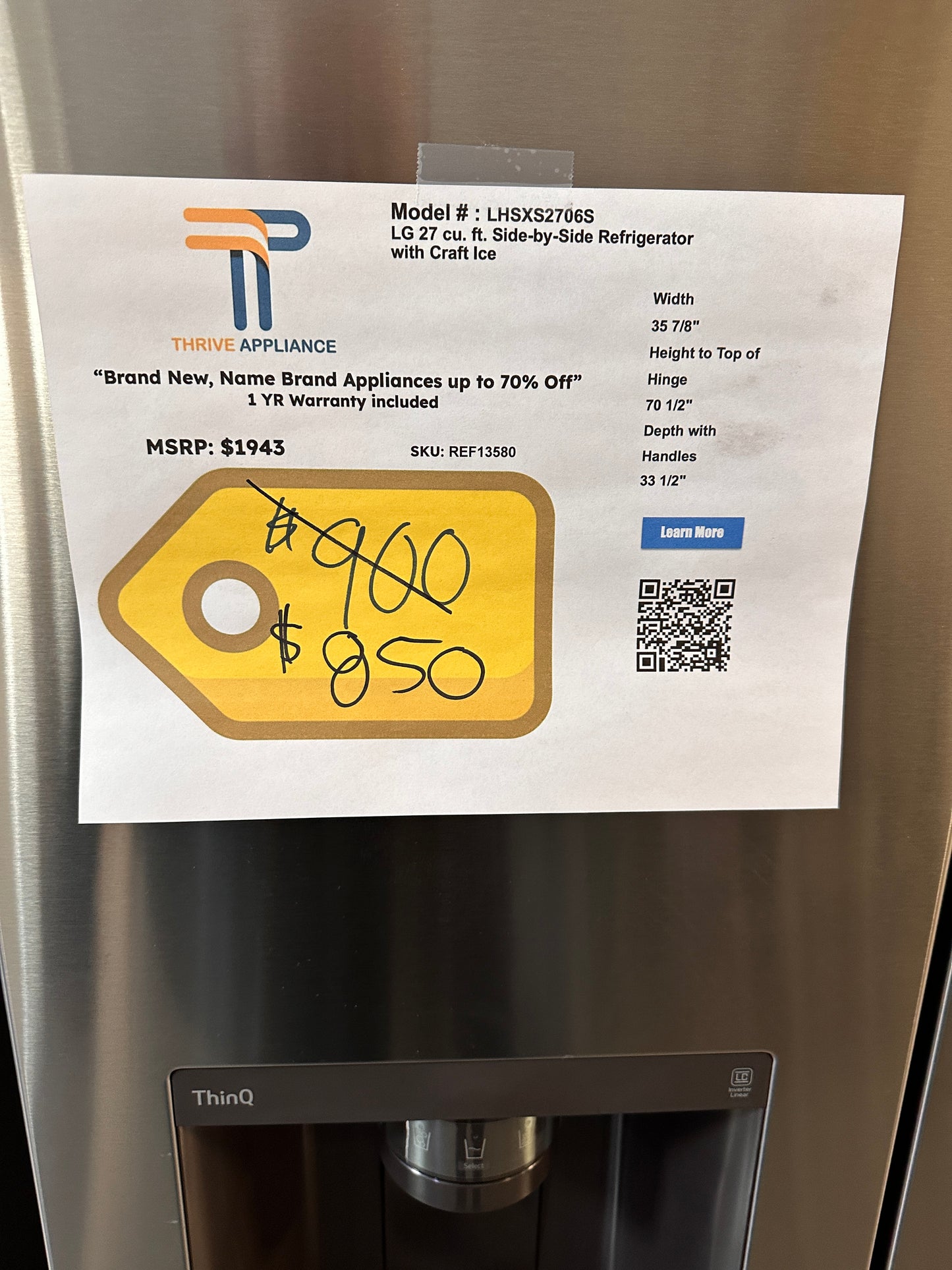 LG - 27.2 Cu. Ft. Side-by-Side Refrigerator - Stainless Steel MODEL: LHSXS2706S REF13580