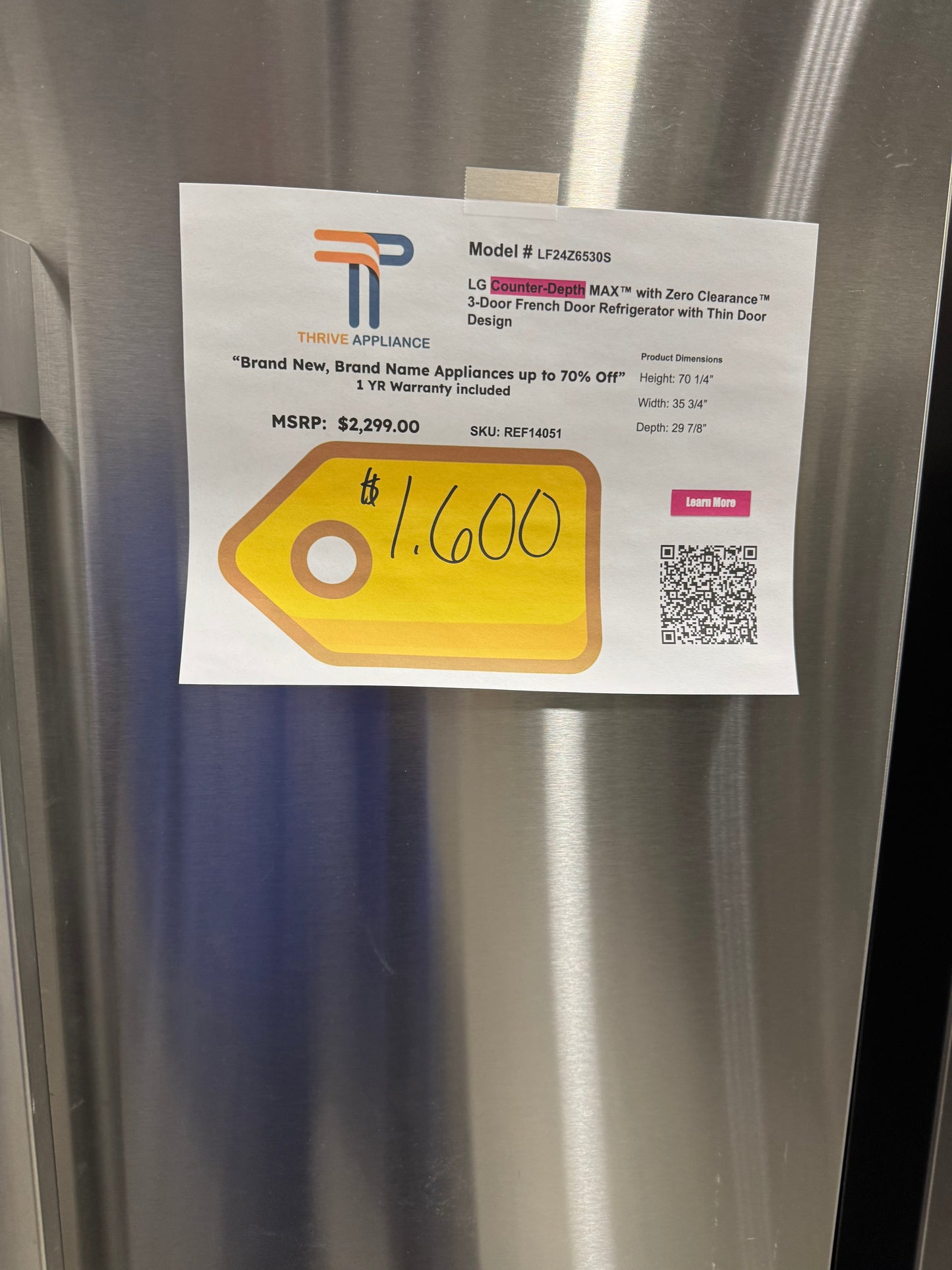 LG Counter Depth MAX with Zero Clearance 3-Door French Door Refrigerator with Thin Door Design MODEL LF24Z6530S SKU: REF14051