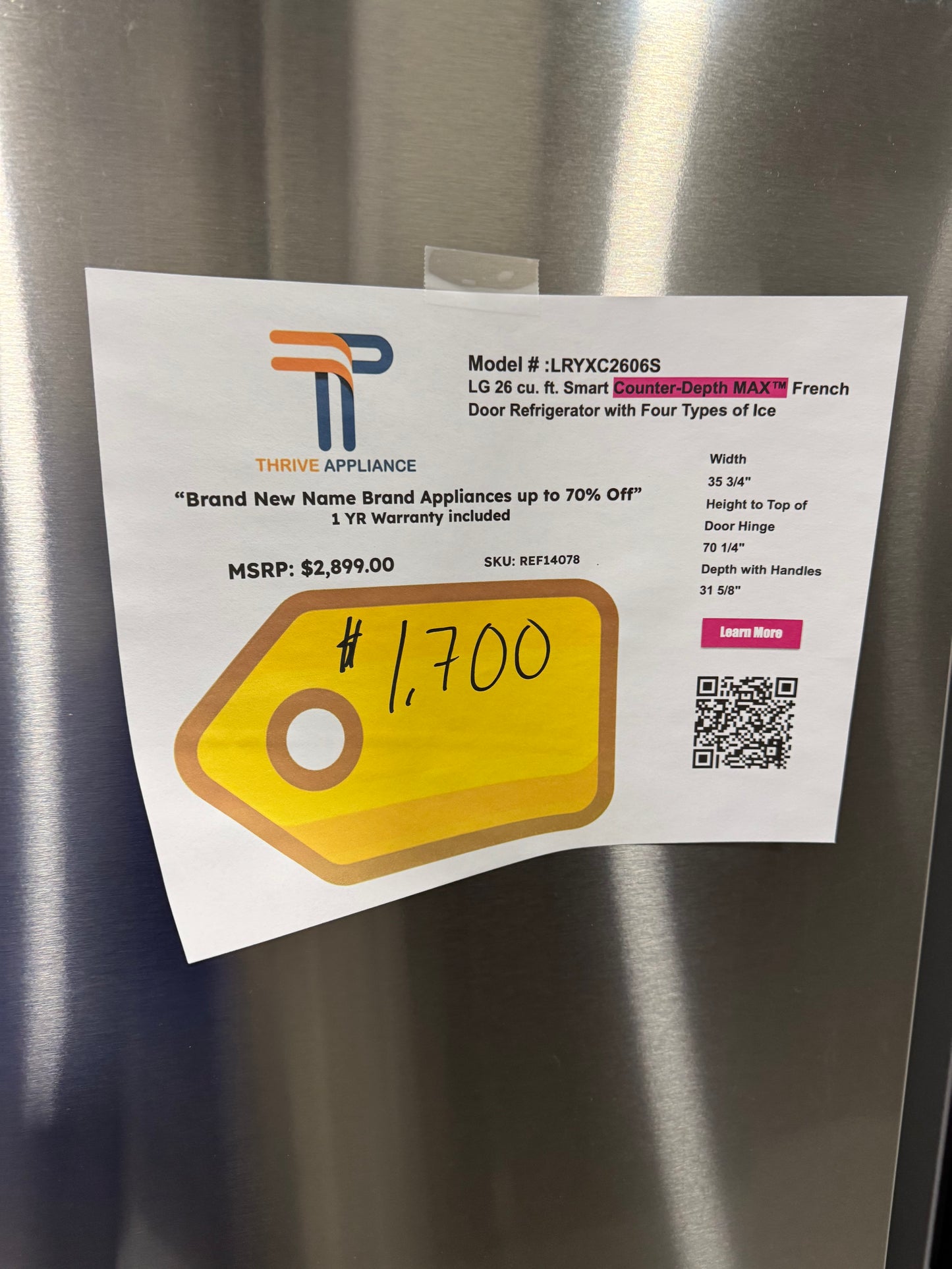 LG 26 cu. ft. Smart Counter-Depth MAX French Door Refrigerator with Four Types of Ice MODEL: LRYXC2606S SKU: REF14078