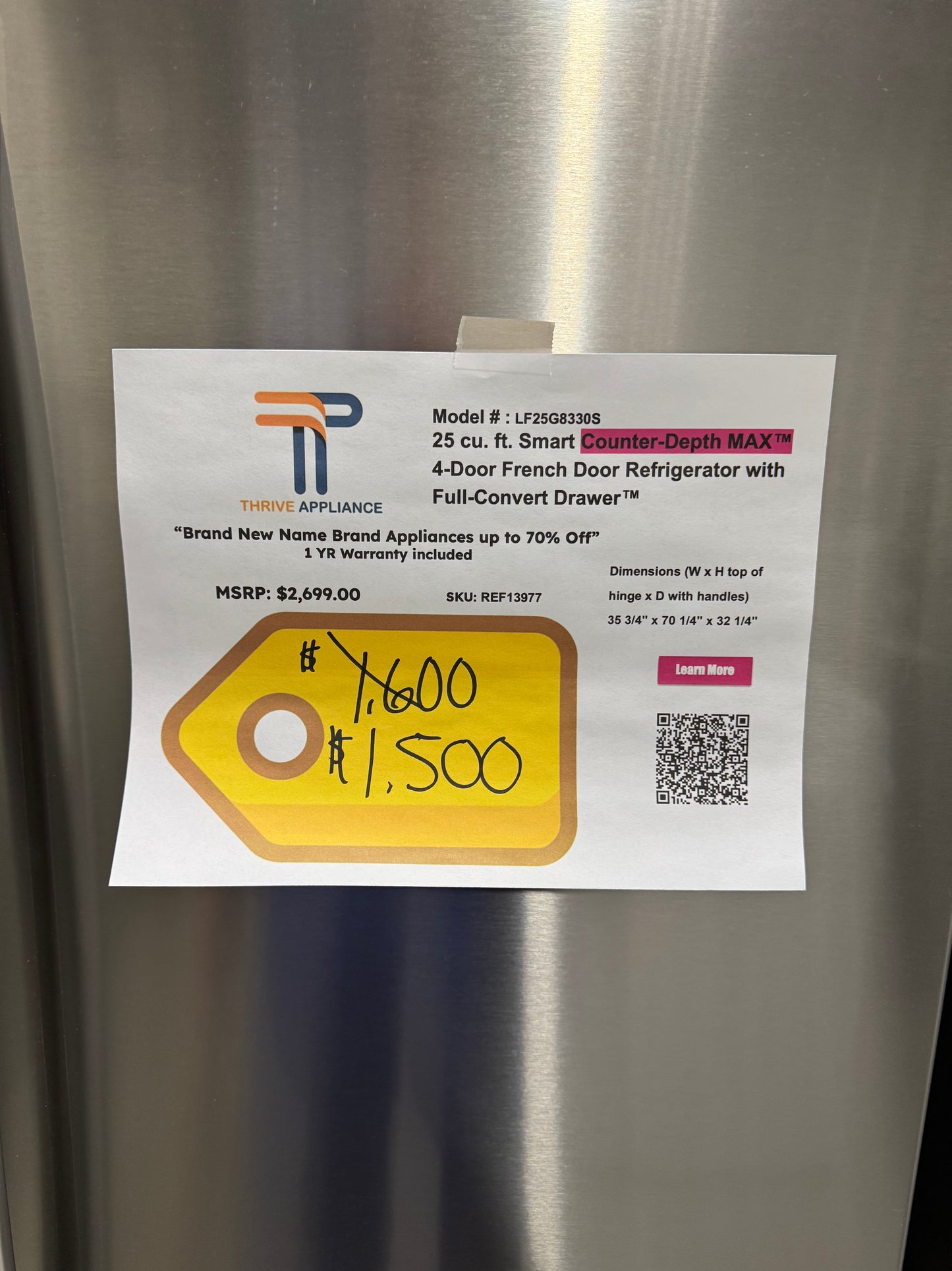 LG 25 cu. ft. Smart Counter-Depth MAX 4-Door French Door Refrigerator with Full-Convert Drawer MODEL: LF25G8330S SKU: REF13977