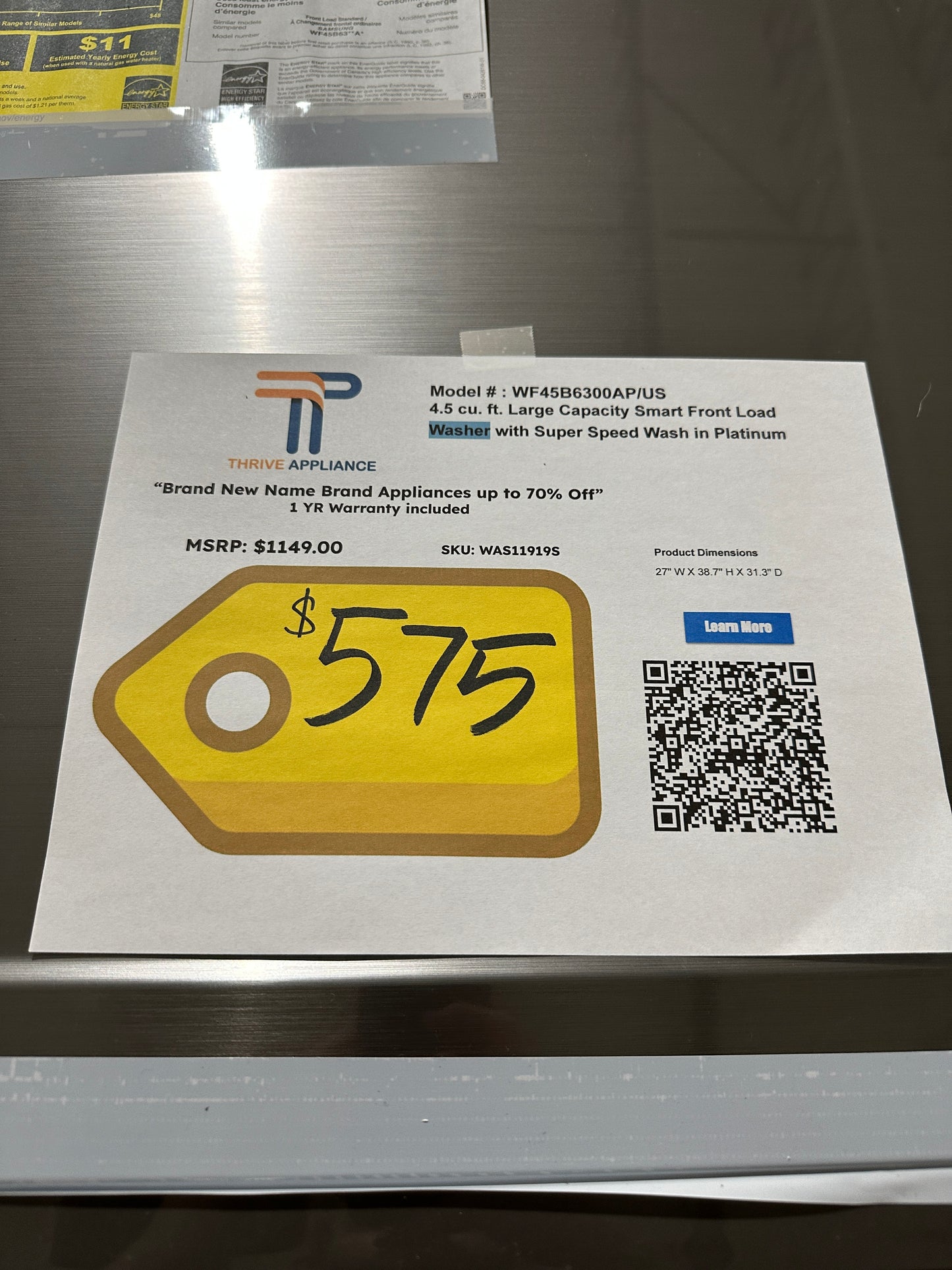 NEW SMART FRONT LOAD WASHER with SUPER SPEED Model:WF45B6300AP WAS11919S