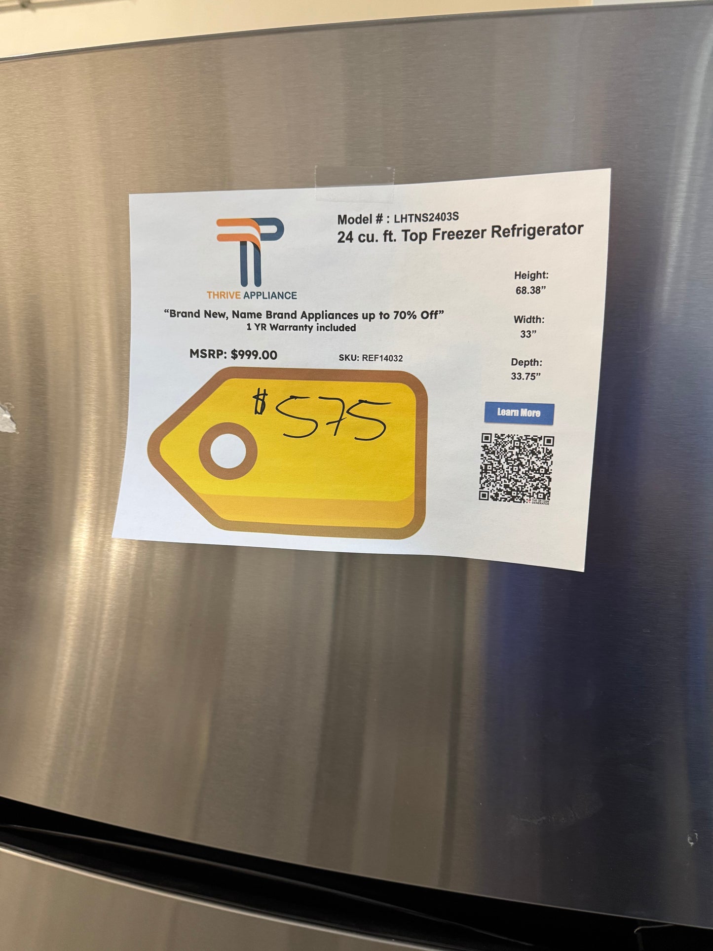 LG STAINLESS STEEL REFRIGERATOR MODEL: LHTNS2403S REF14032