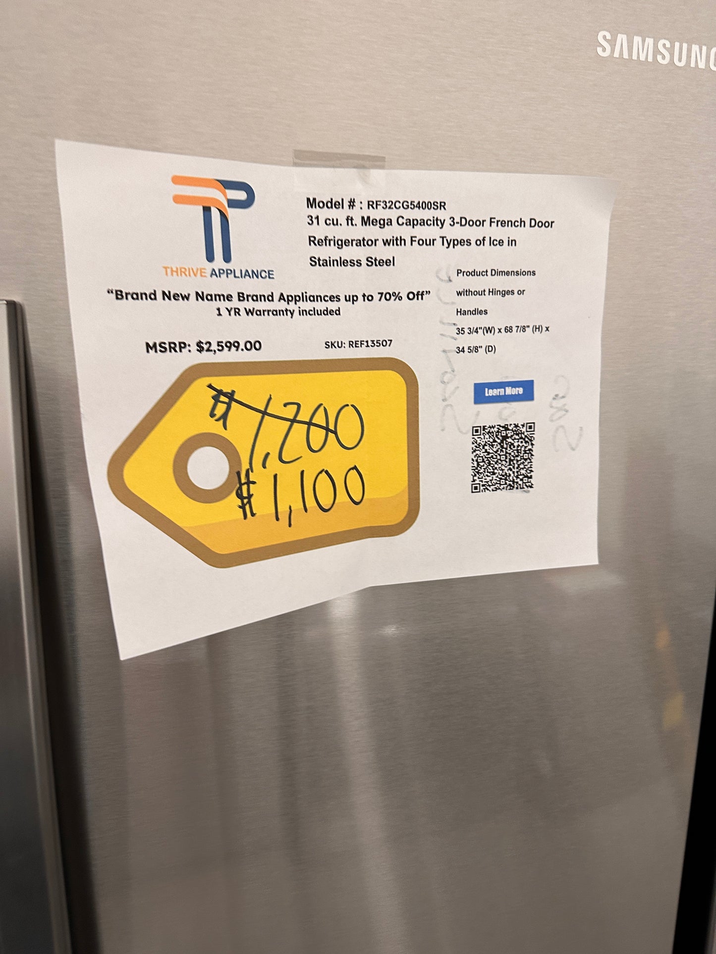 NEW SAMSUNG REFRIGERATOR with FOUR TYPES OF ICE MODEL: RF32CG5400SR REF13507