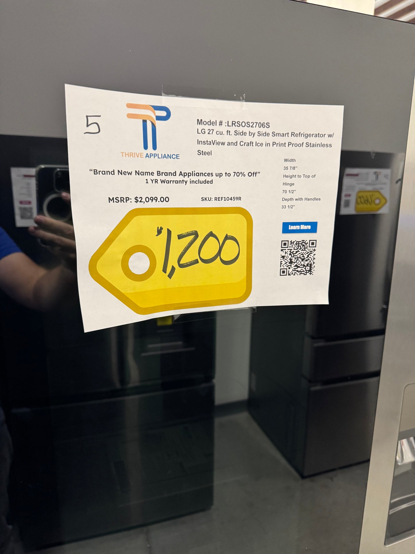 LG 27 cu. ft. Side by Side Smart Refrigerator w/InstaView and Craft Ice in Print Proof Stainless Steel MODEL: LRSOS2706S SKU: REF10459R