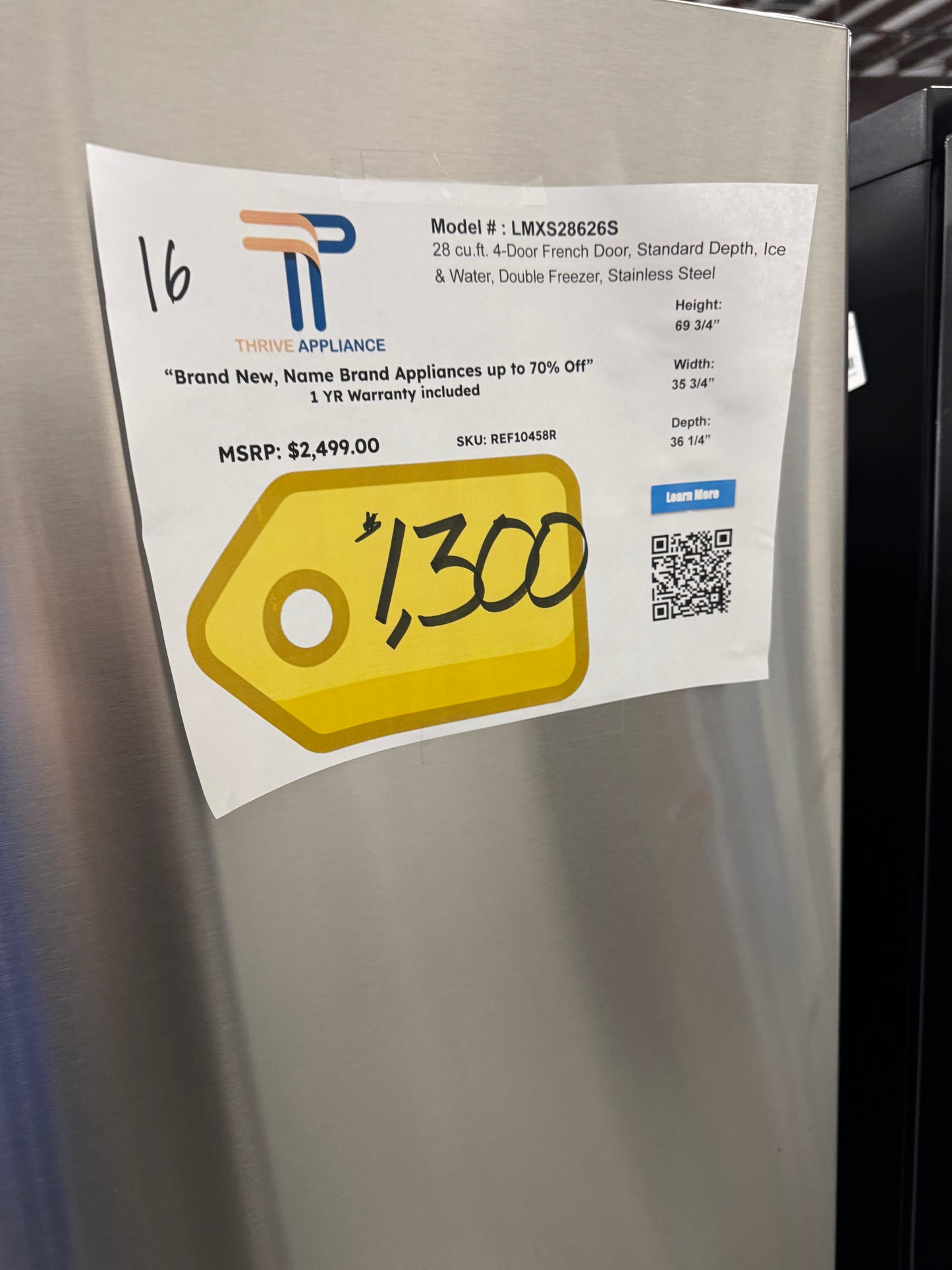 LG 28 cu. ft. 4-Door French Door, Standard Depth, Ice $ Water, Double Freezer, Stainless Steel MODEL: LMXS28626S SKU: REF10458R