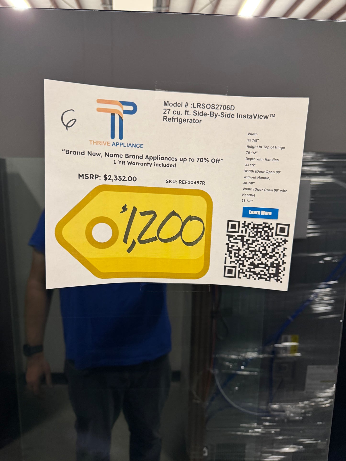 LG 27 cu. ft. Side-by-Side InstaView Refrigerator MODEL: LRSOS2706D SKU: REF10457R