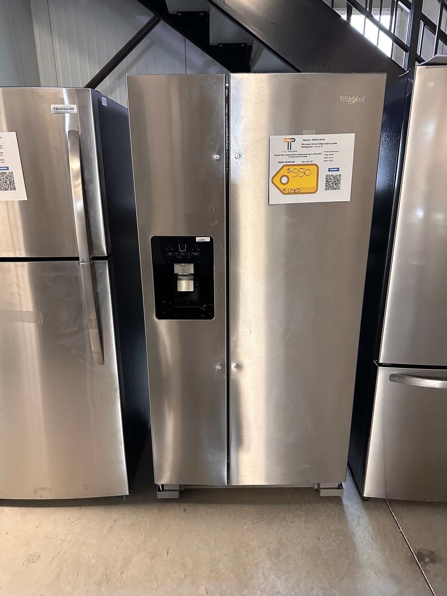 GENTLY USED WHIRLPOOL 33 IN REFRIGERATOR MODEL: WRS321SDHZ REF13617