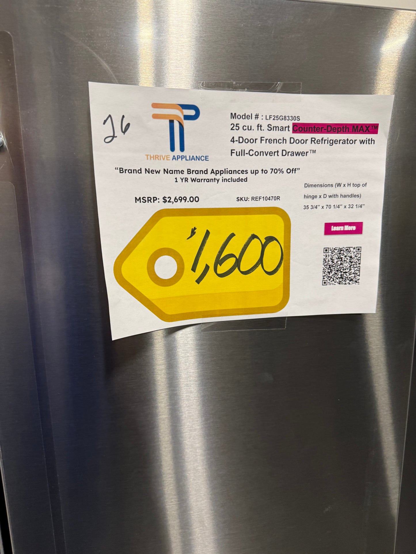 LG 25 cu. ft. Smart Counter-Depth MAX 4-Door French Door Refrigerator with Full-Convert Drawer MODEL: LF25G8330S SKU: REF10470R