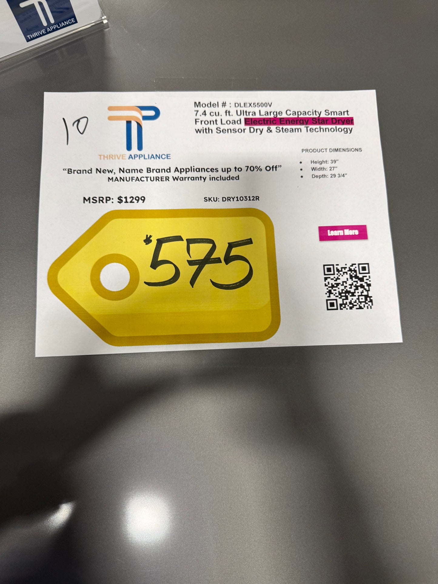 LG 7.4 cu. ft. Ultra Capacity Smart Front Load Electric Energy Star Dryer with Sensor Dry and Steam MODEL: DLEX5500V SKU: DRY10312R