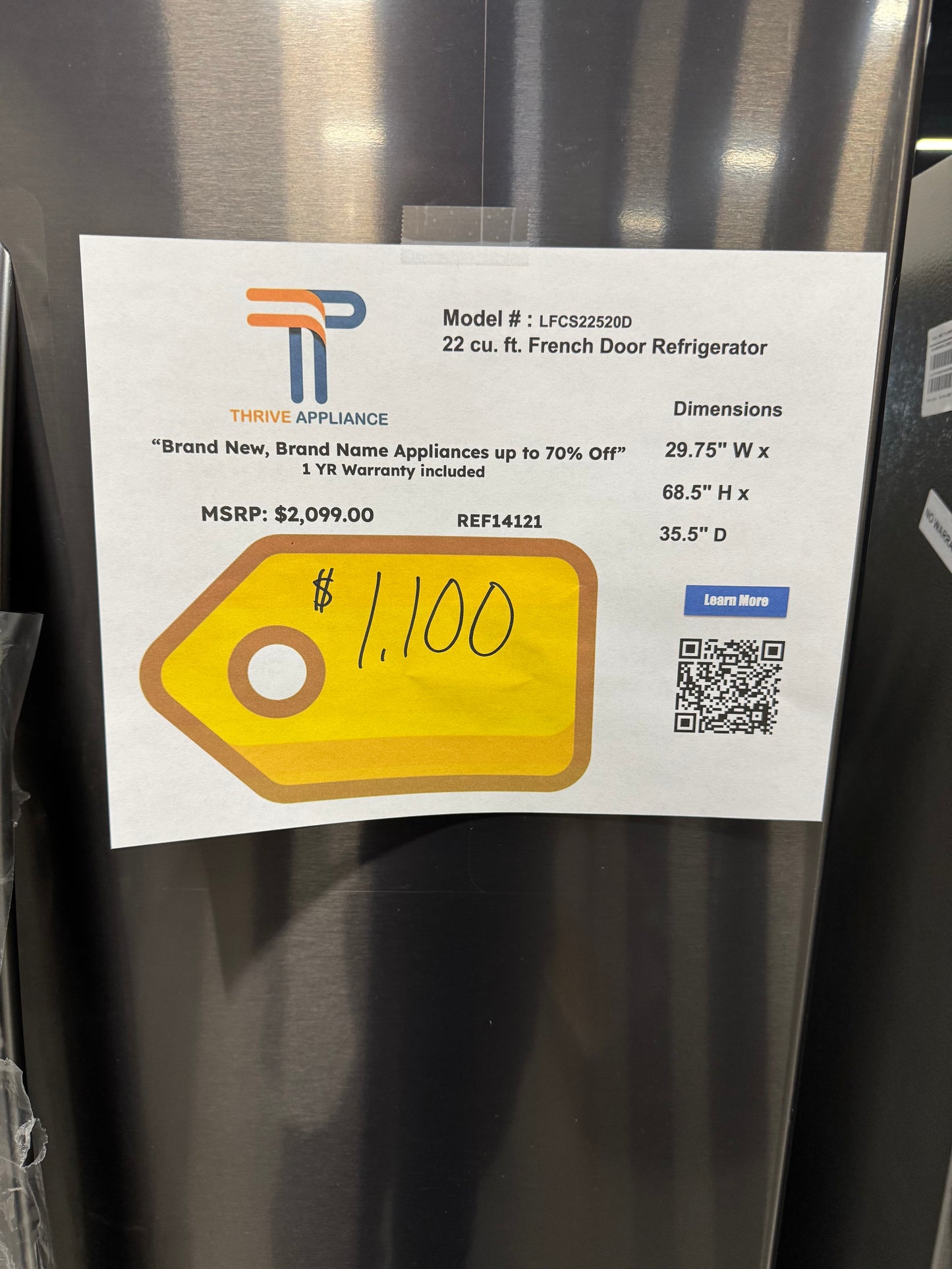 LG 22 cu. ft. French Door Refrigerator MODEL: LFCS22520D SKU: REF14121