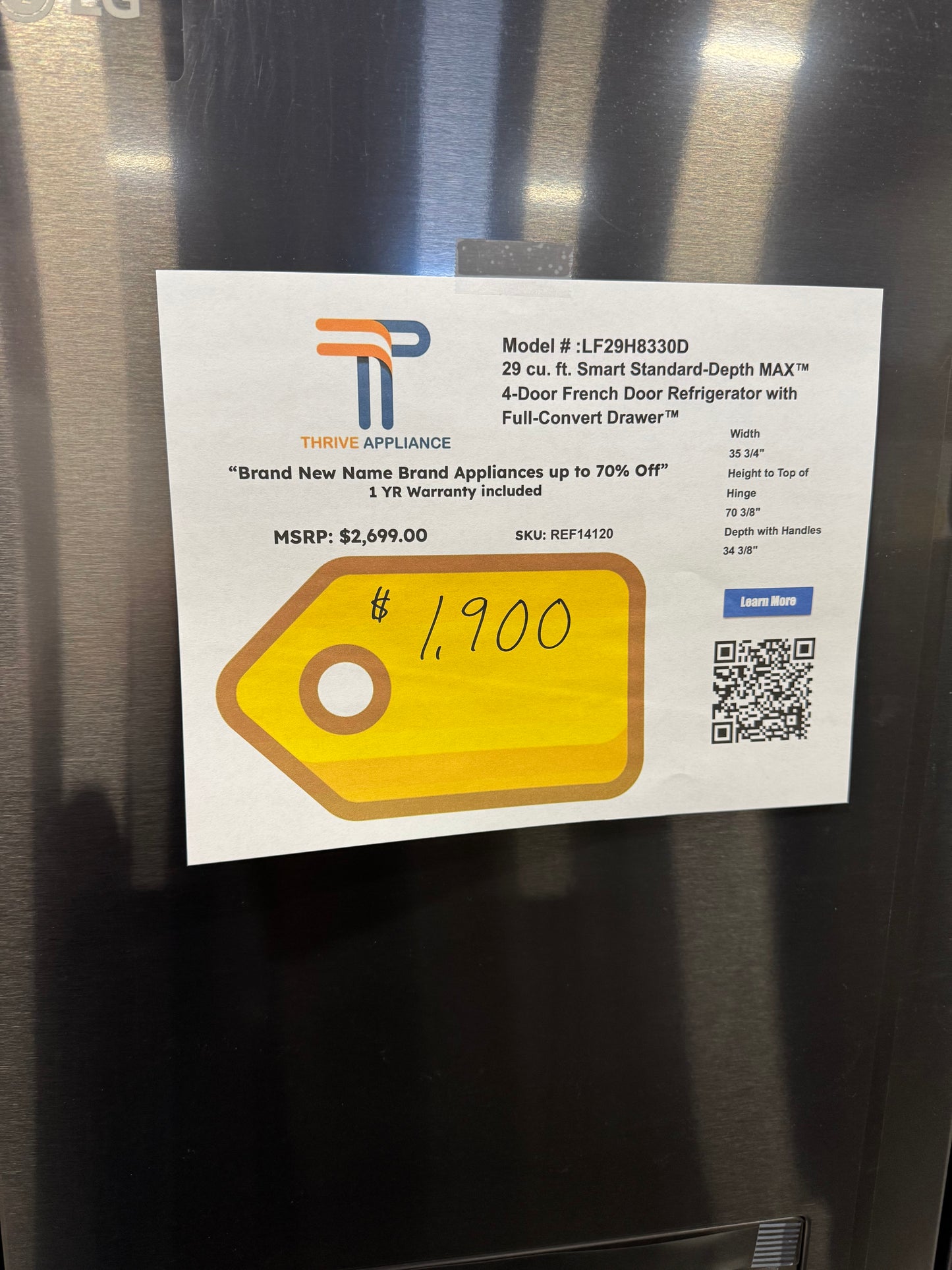 LG 29 cu. ft. Smart Standard-Depth MAX™ 4-Door French Door Refrigerator with Full-Convert Drawer™ MODEL: LF29H8330D SKU: REF14120