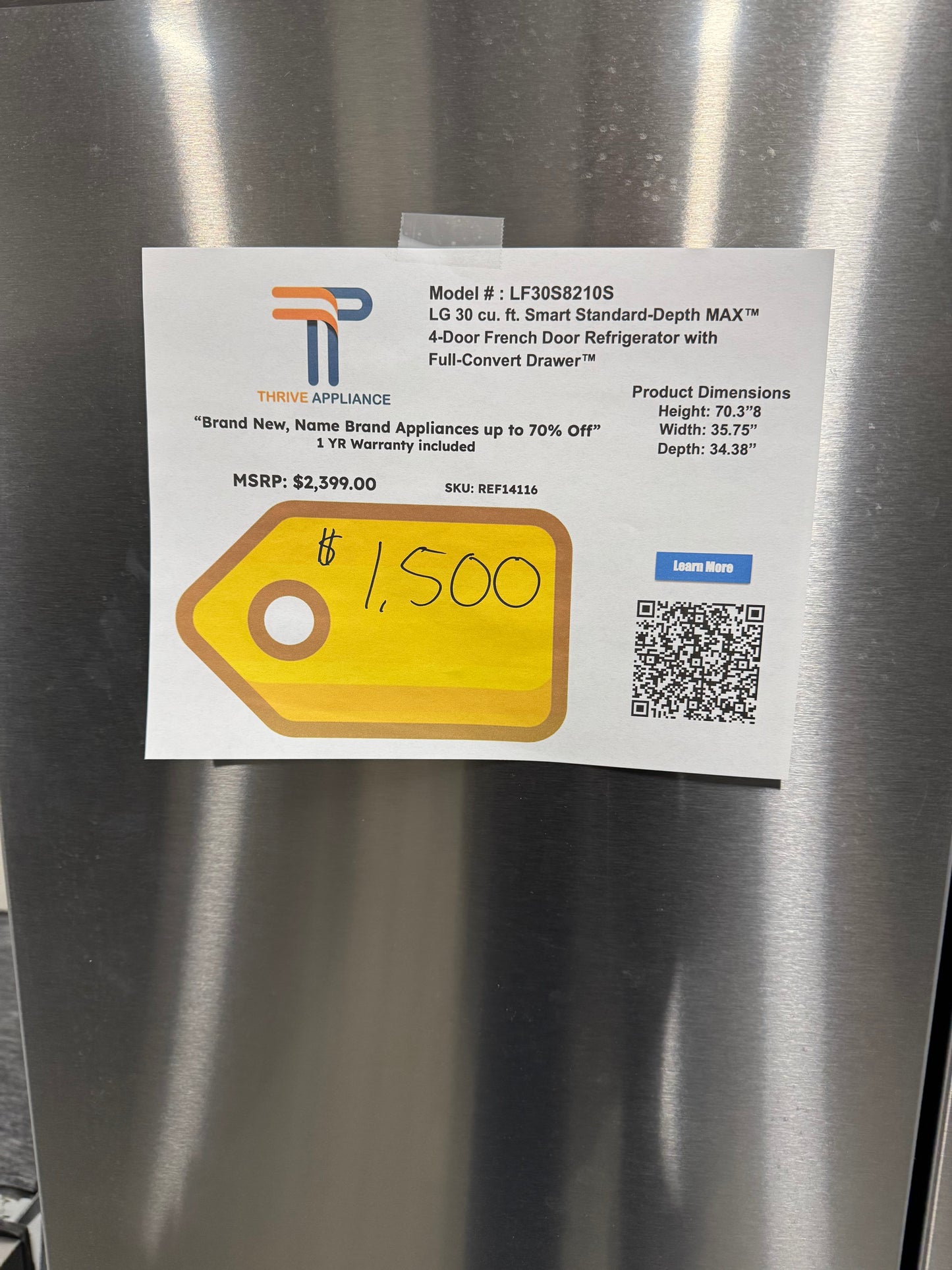 LG 30 cu. ft. Smart Standard-Depth MAX™ 4-Door French Door Refrigerator with Full-Convert Drawer™ MODEL: LF30S8210S SKU: REF14116