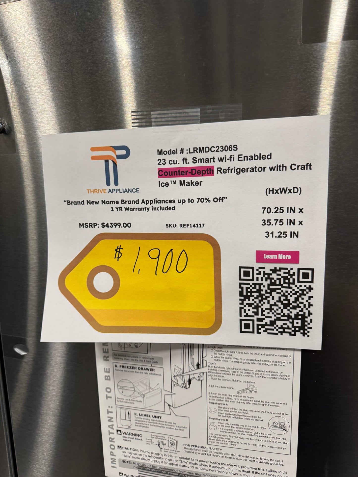 LG 23 cu. ft. Smart Counter-Depth Refrigerator with Craft Ice™ MODEL: LRMDC2306S SKU: REF14117