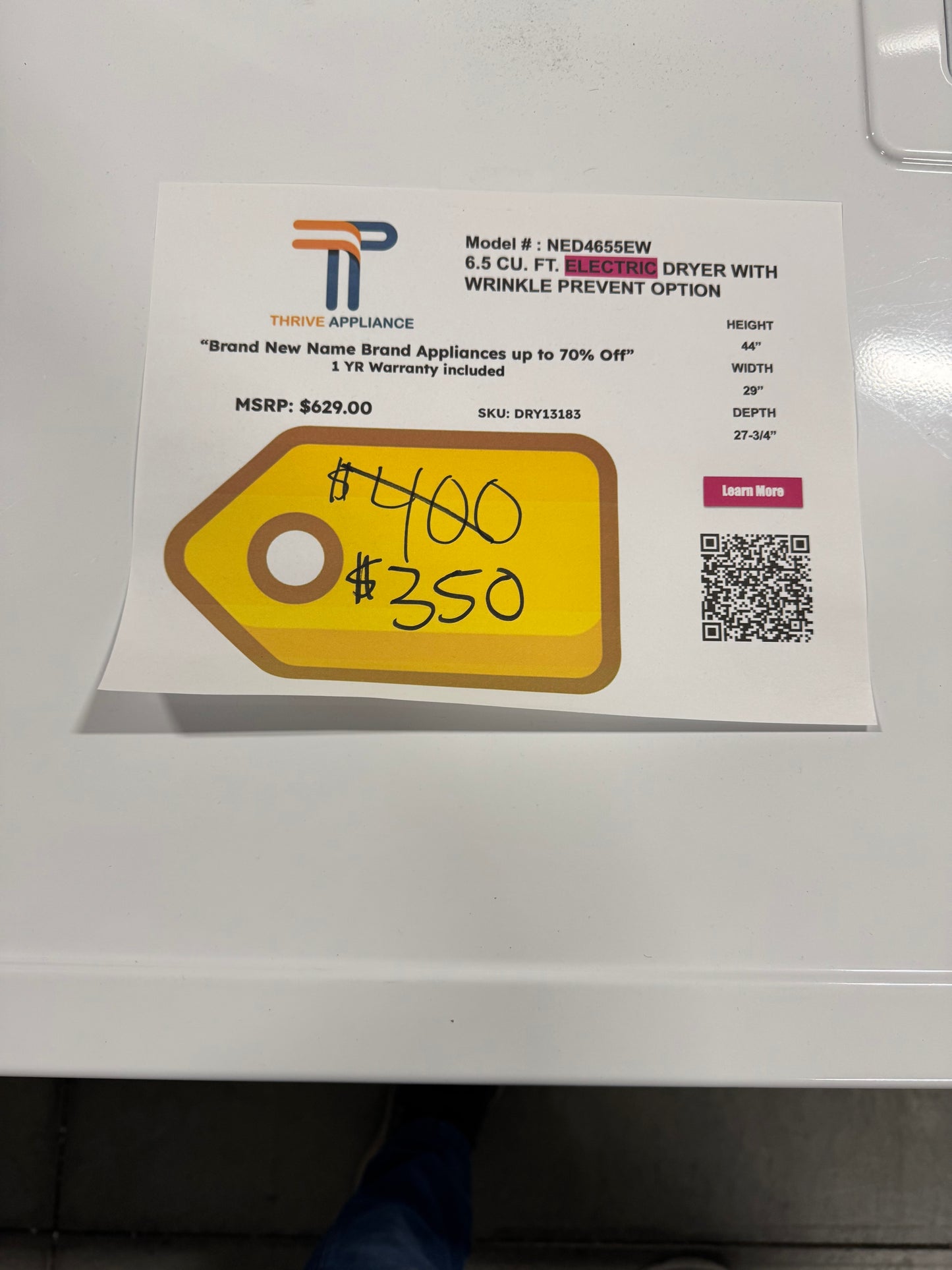 NEW! Amana 6.5-cu ft Electric Dryer MODEL: NED4655EW DRY13183