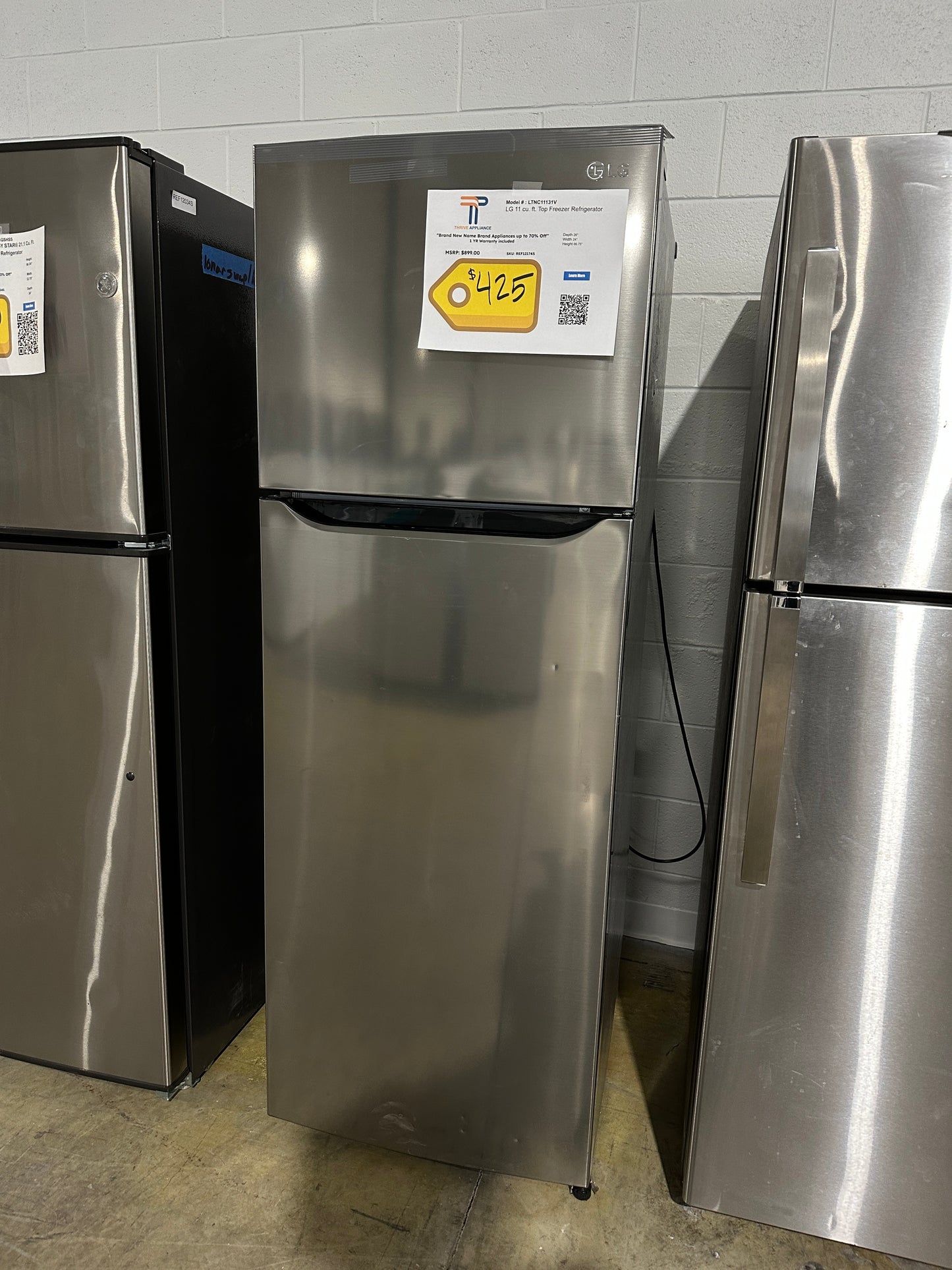11.1 CU FT TOP FREEZER PLATINUM SILVER LG REFRIGERATOR Model:LTNC11131V REF12174S