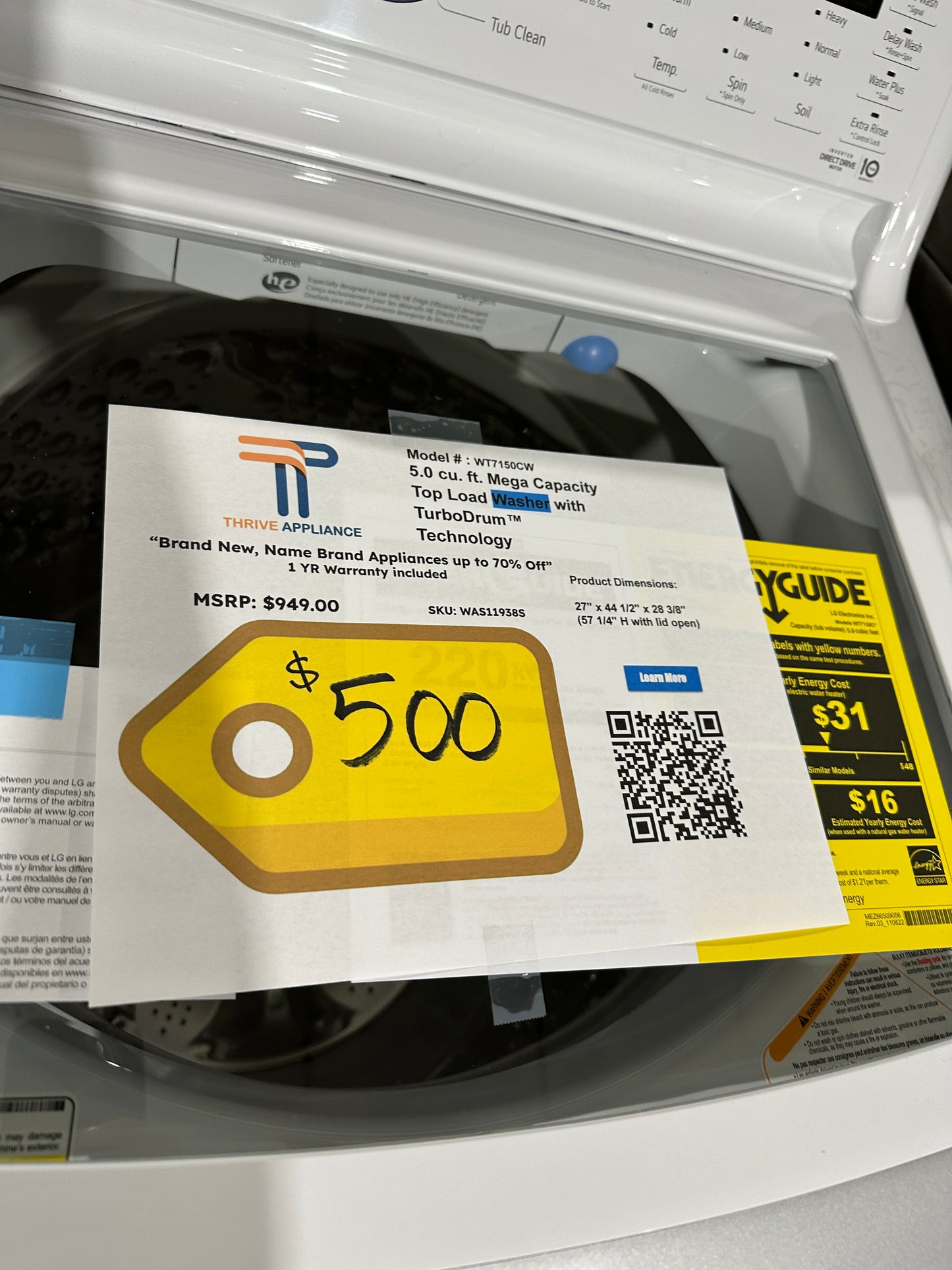 GREAT NEW TOP LOAD WASHER with 6MOTION TECH - Model:WT7150CW WAS11938S