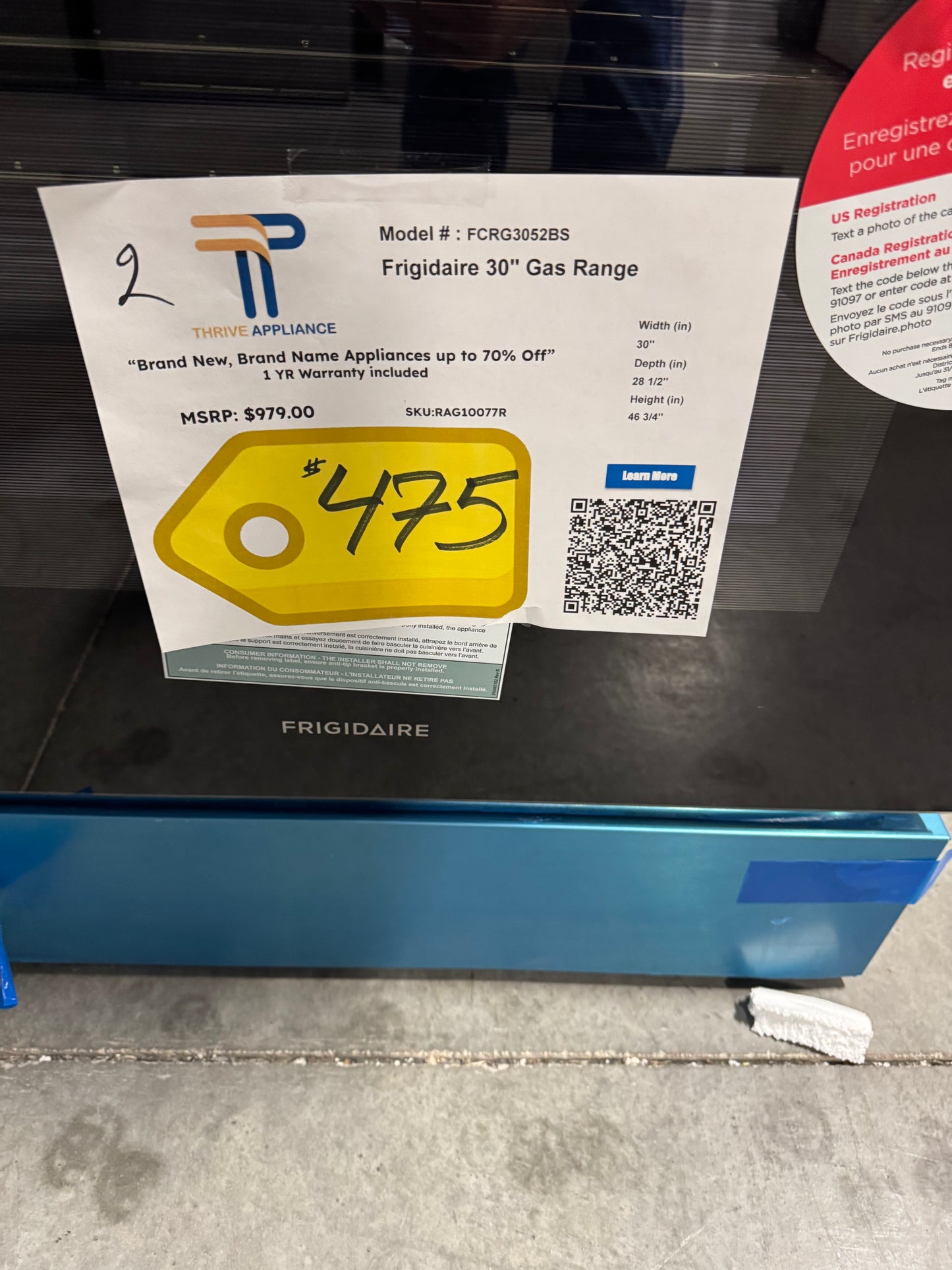 Frigidaire 30 in. 5 Burner Freestanding Gas Range in Stainless Steel with Quick Boil and Even Baking Technology MODEL: FCRG3052BS SKU: RAG10077R